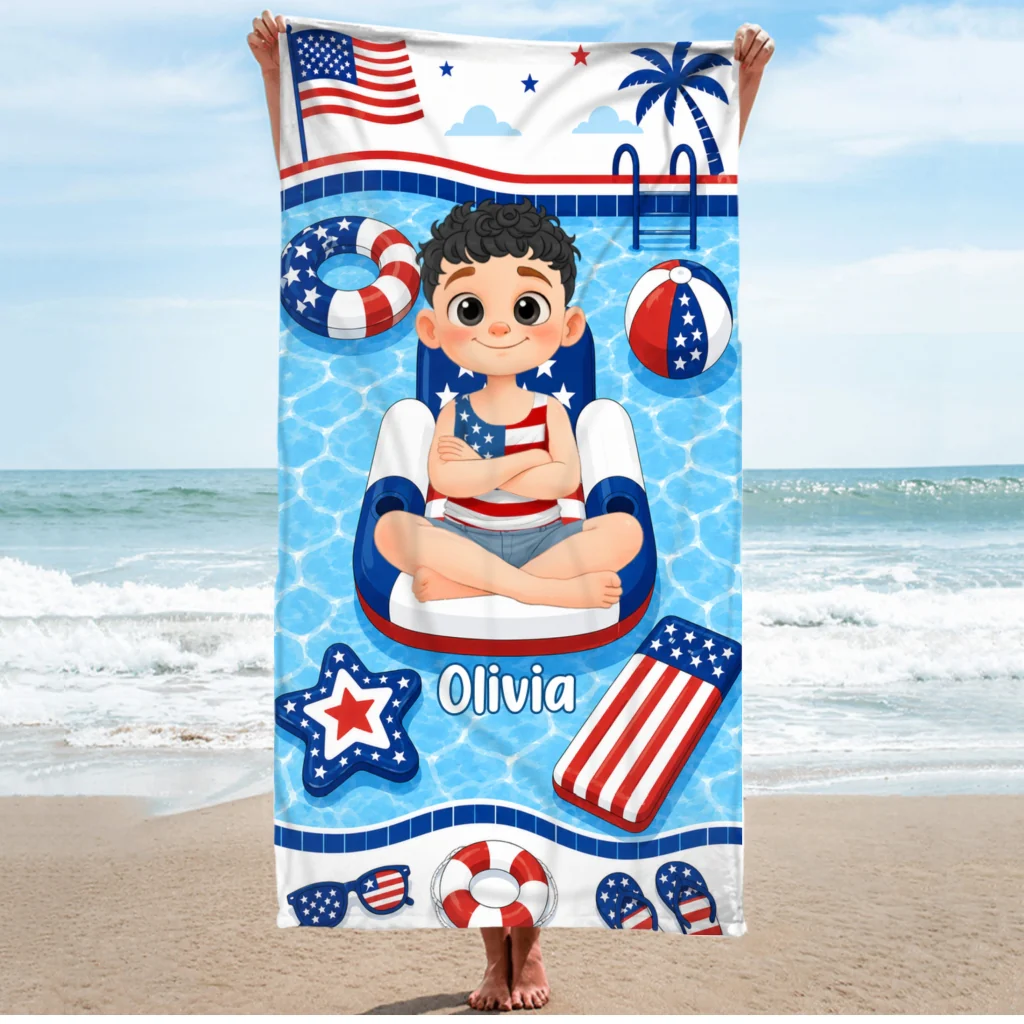4th Of July Celebrate - Personalized Custom Beach Towel - Image 6
