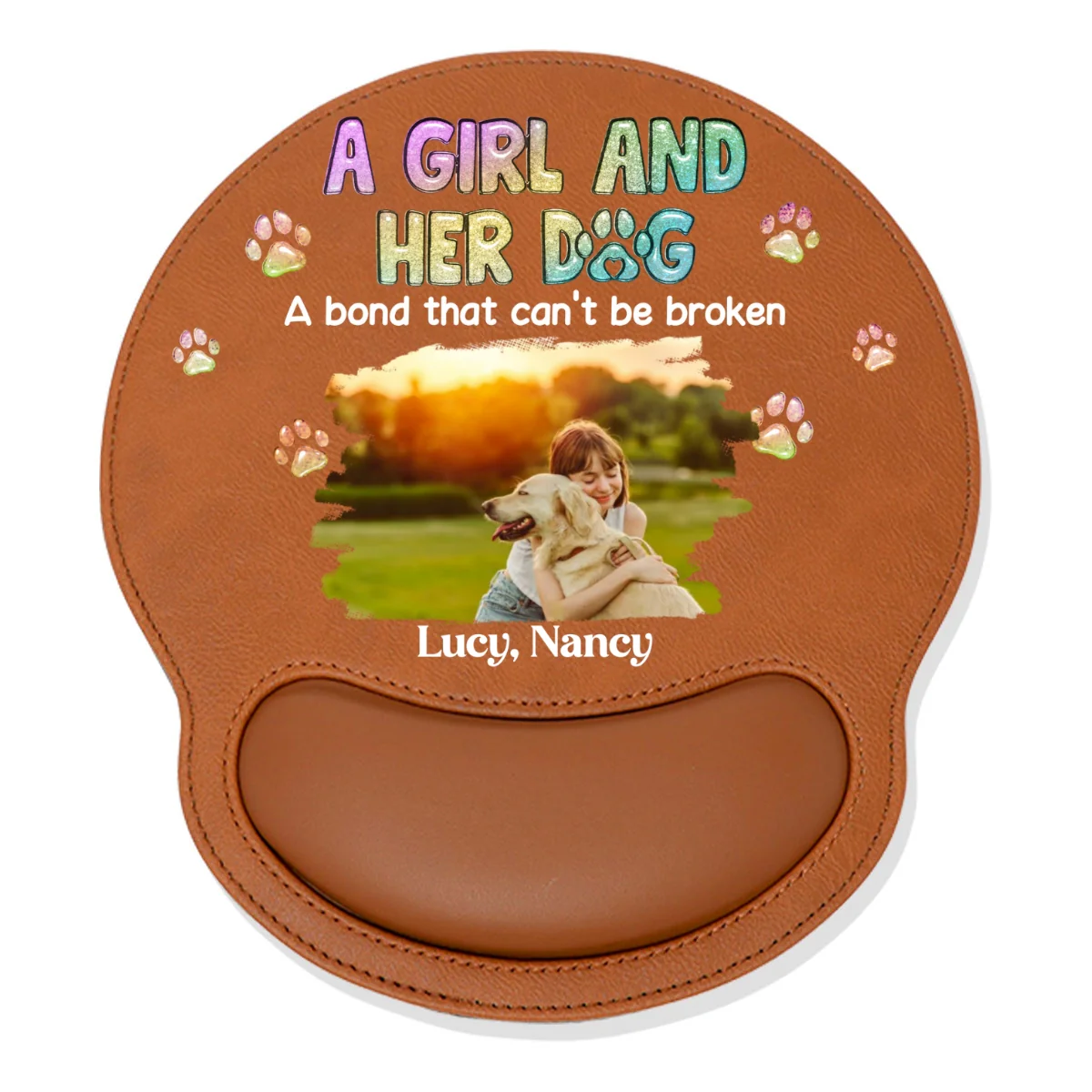 A Girl And Her Dog Photo - Personalized Custom Leather Mouse Pad - Image 11