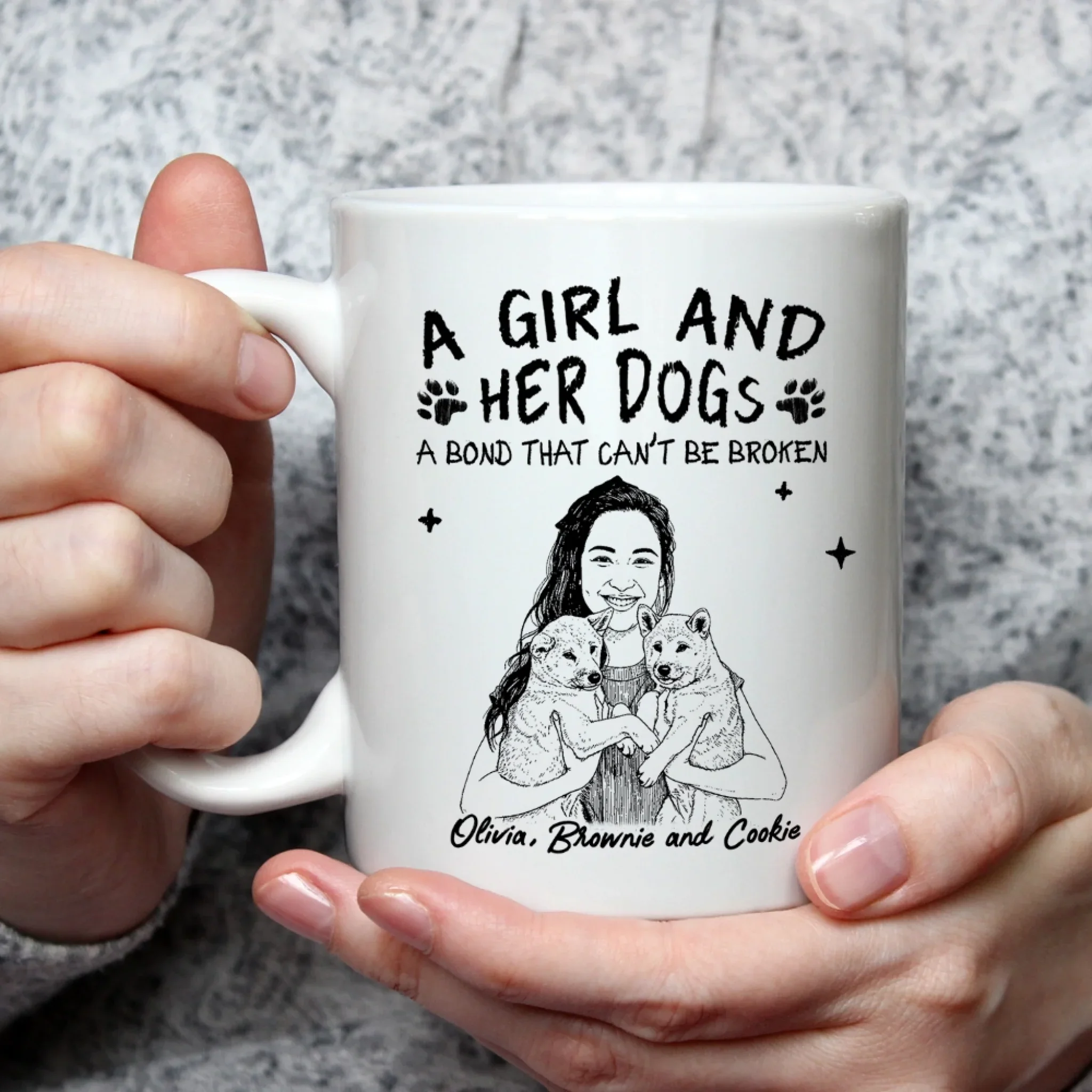 A Girl And Her Dog Sketch - Personalized Custom Coffee Mug - Image 2