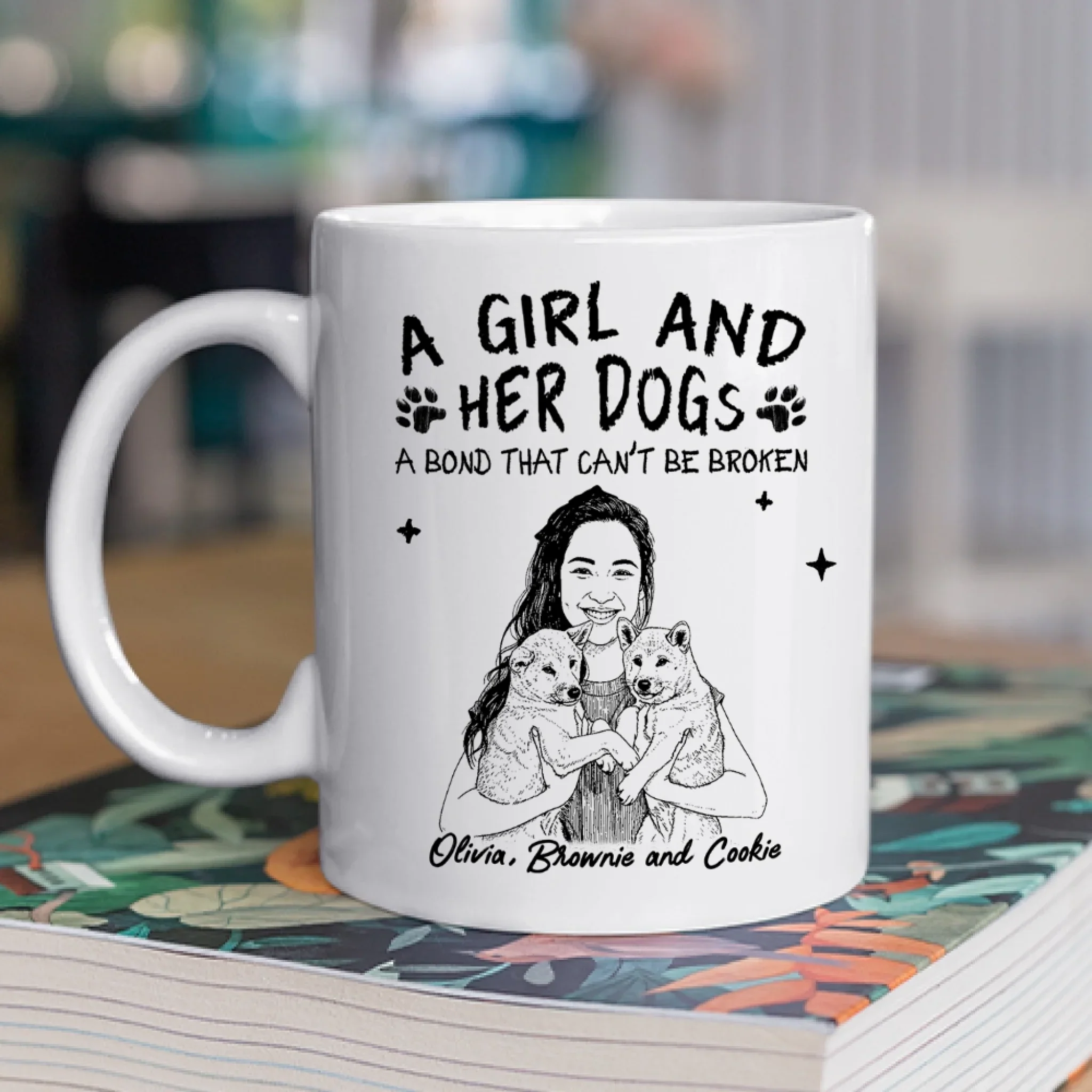 A Girl And Her Dog Sketch - Personalized Custom Coffee Mug - Image 3