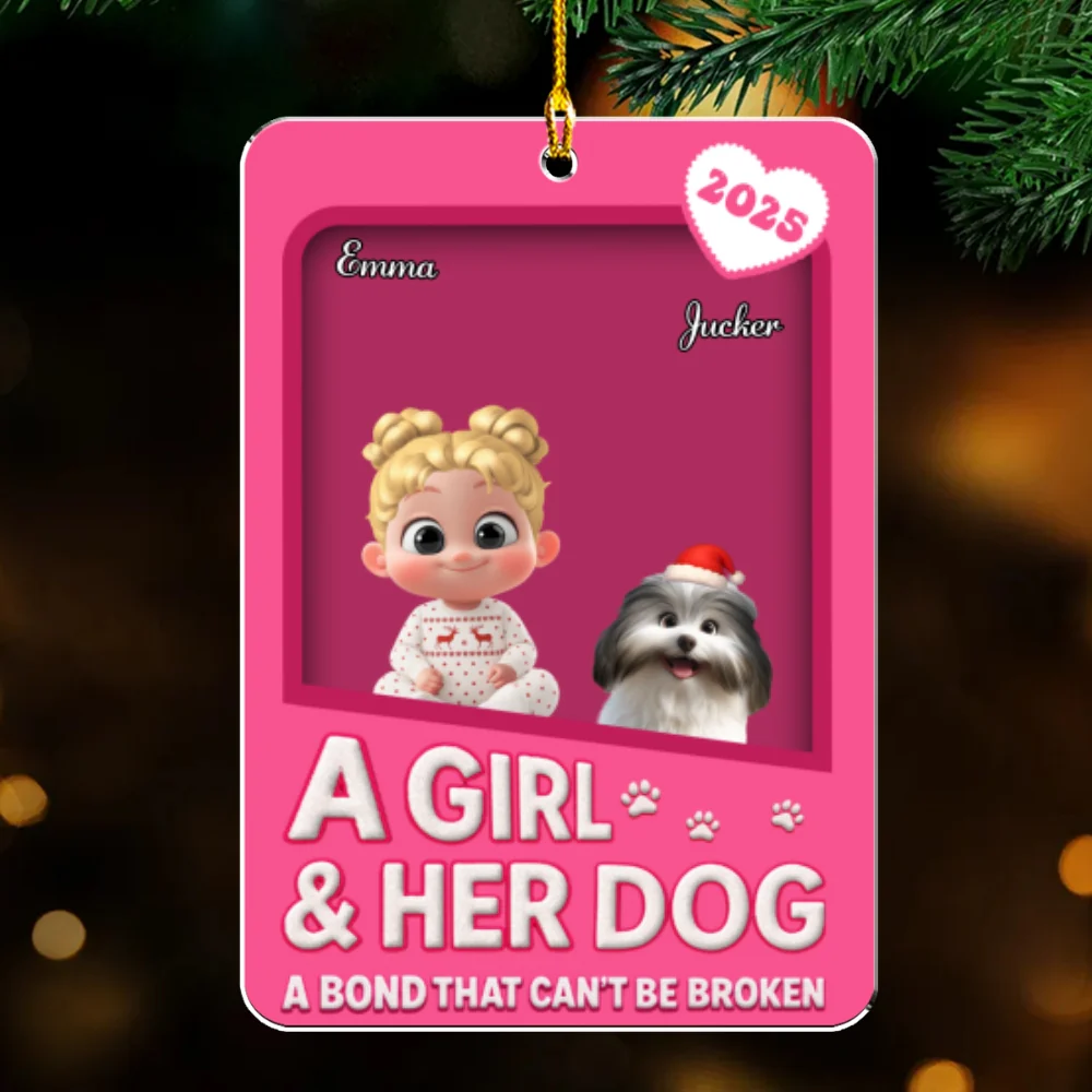 A Girl And Her Dogs Cartoonize Style - Personalized Custom Acrylic Ornament - Image 5