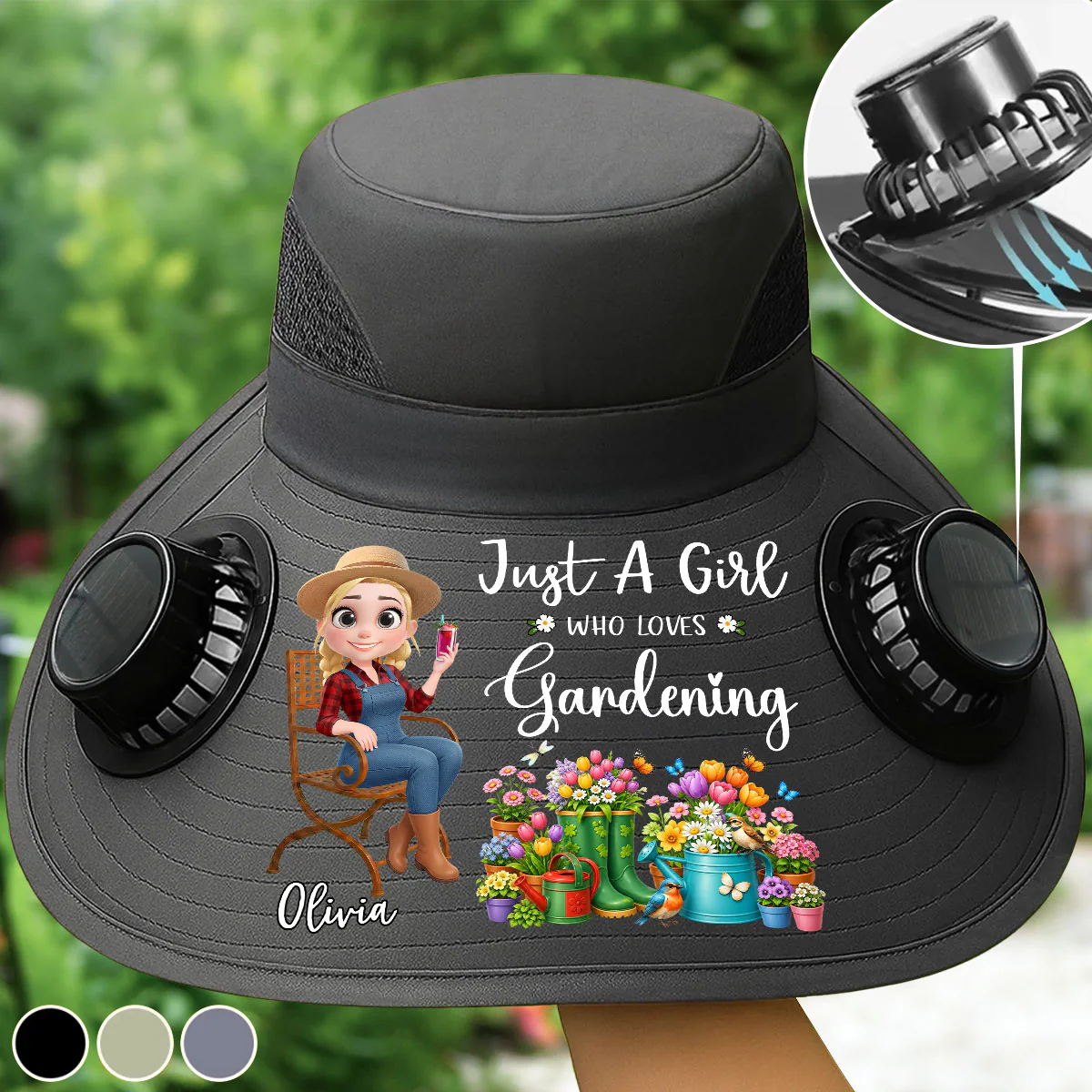 A Girl Loves Gardening - Personalized Custom Solar Fan Hat
