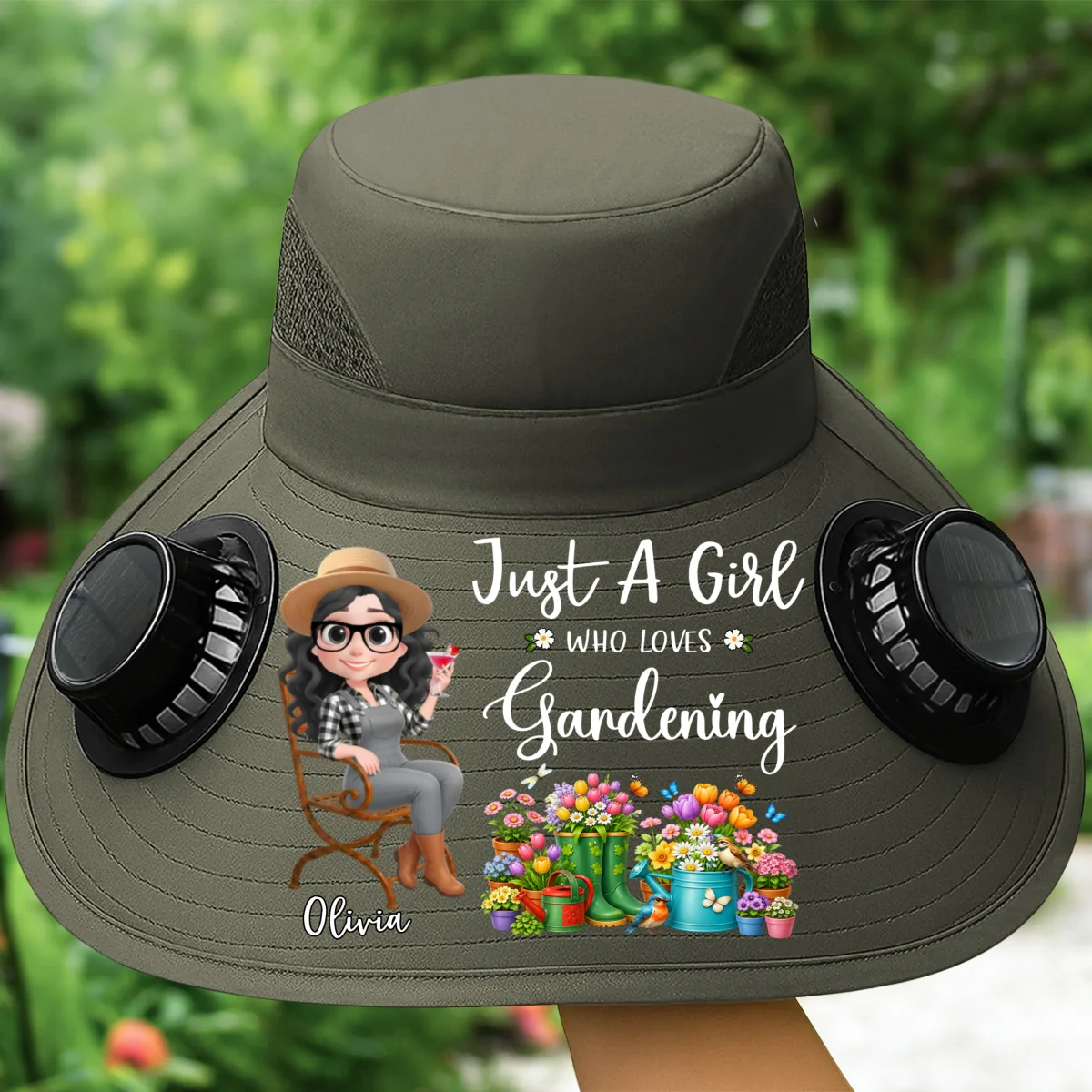 A Girl Loves Gardening - Personalized Custom Solar Fan Hat - Image 10