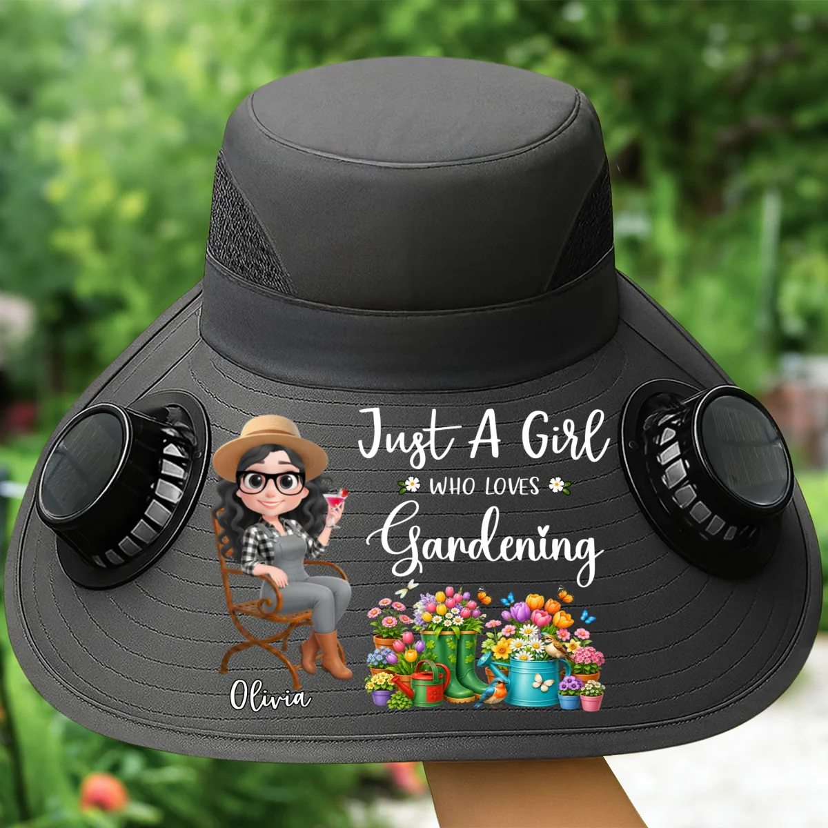 A Girl Loves Gardening - Personalized Custom Solar Fan Hat - Image 8