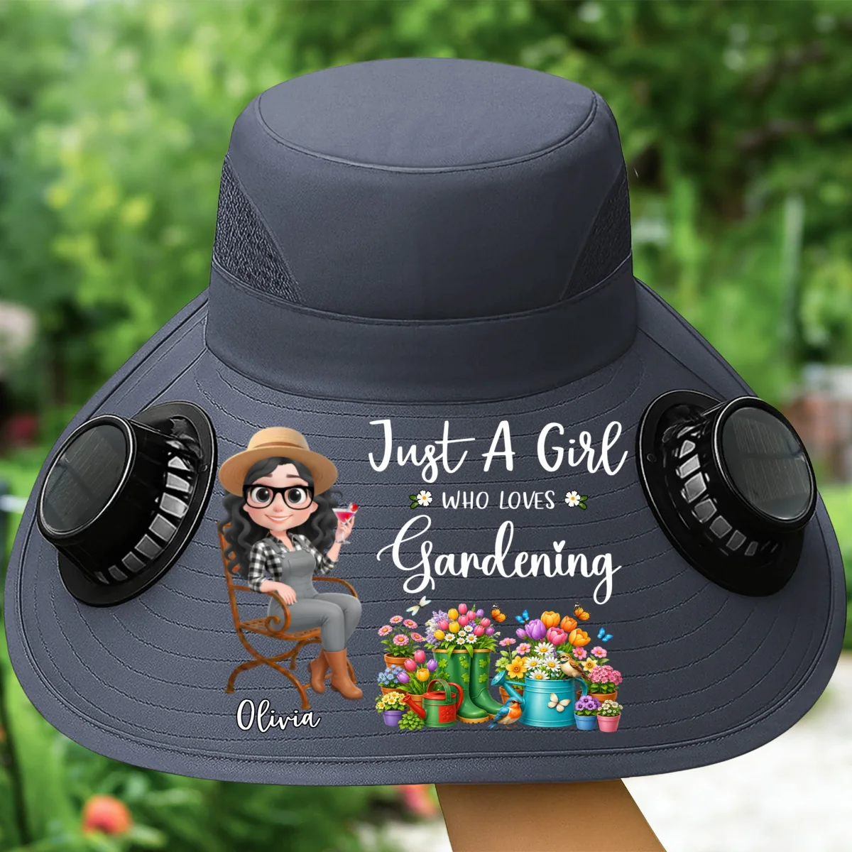 A Girl Loves Gardening - Personalized Custom Solar Fan Hat - Image 9