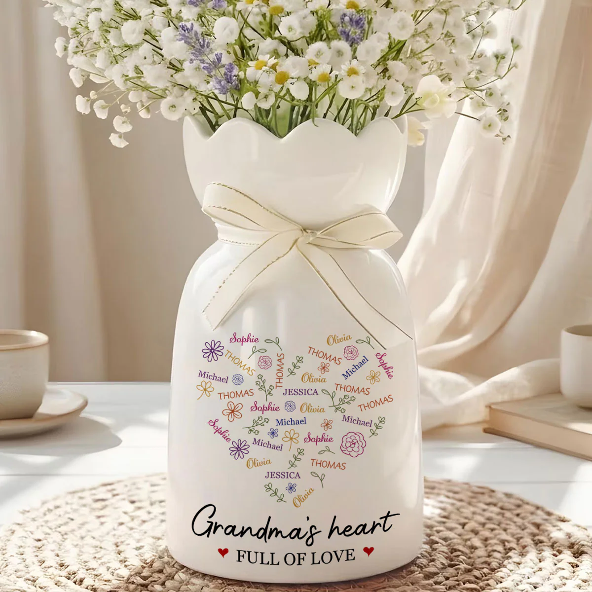 A Heart Full Of Love - Personalized Custom Ribbon Tie Flower Vase