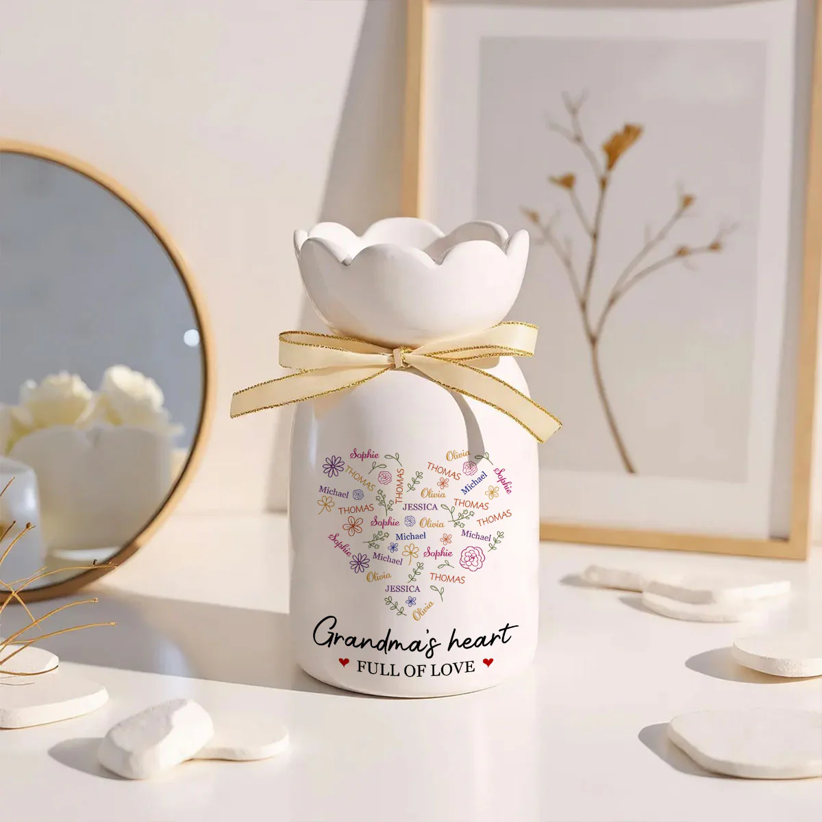 A Heart Full Of Love - Personalized Custom Ribbon Tie Flower Vase - Image 3
