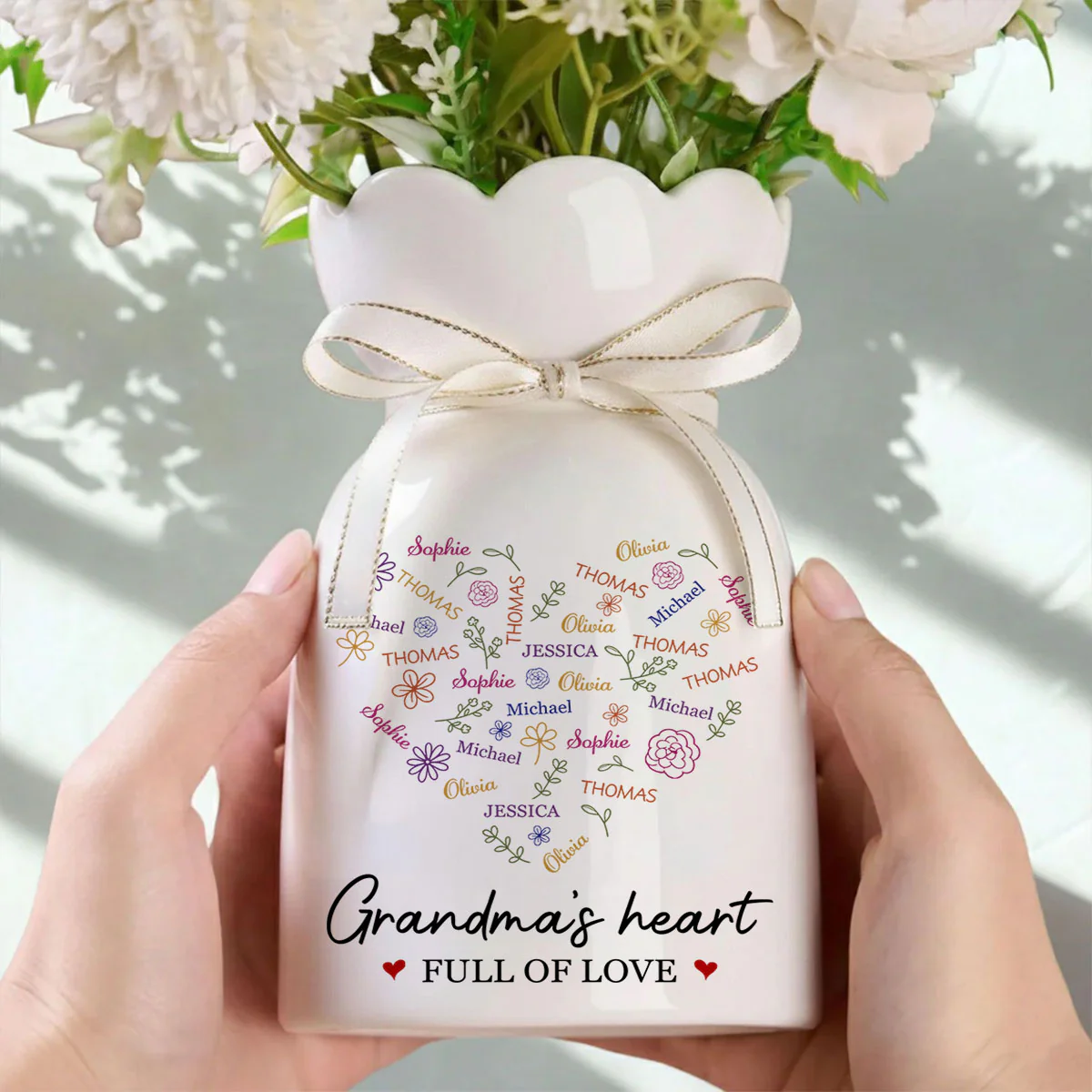 A Heart Full Of Love - Personalized Custom Ribbon Tie Flower Vase - Image 4