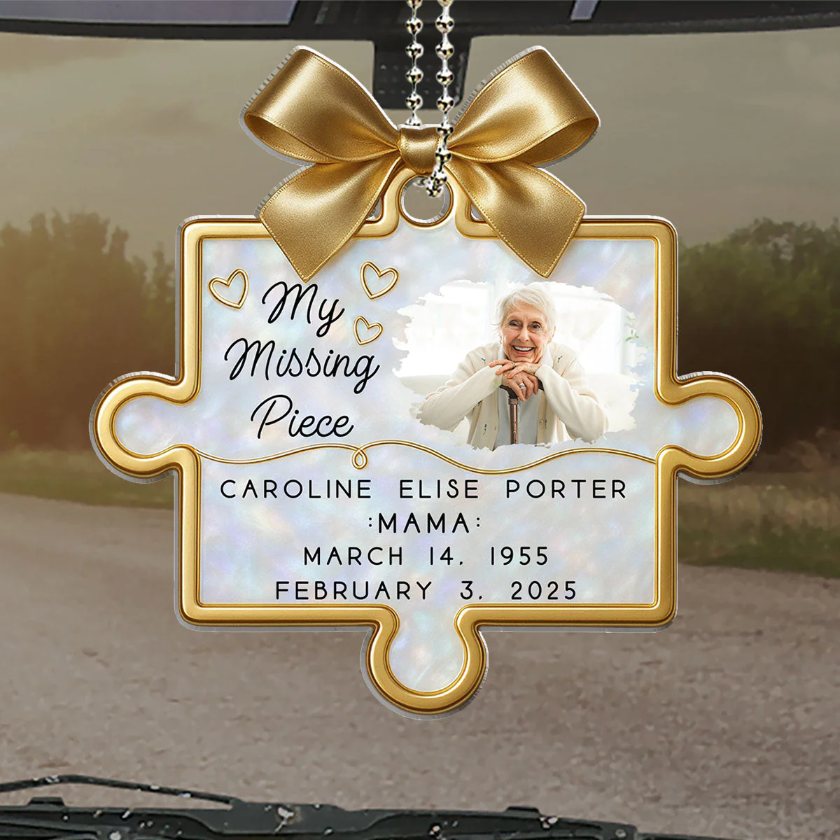 A Piece Of Our Hearts Lives With You - Personalized Custom Car Ornament - Image 4
