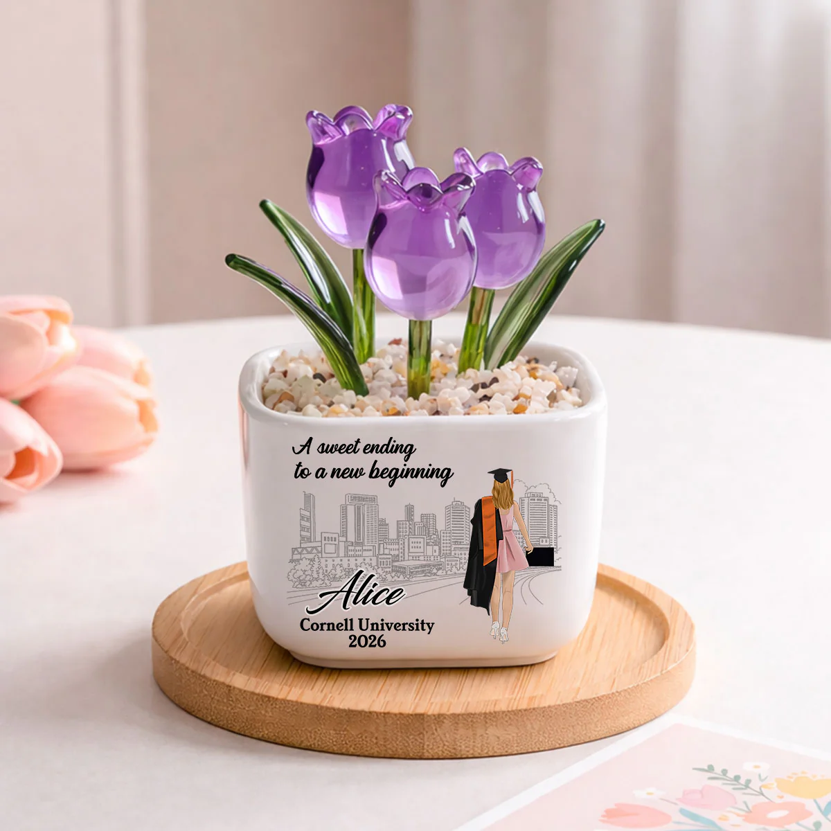 A Sweet Ending - Personalized Custom Glass Everlasting Tulips