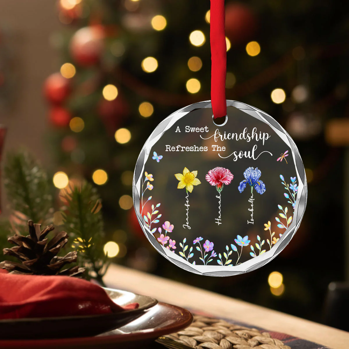 A Sweet Friendship - Personalized Custom Glass Ornament - Image 2