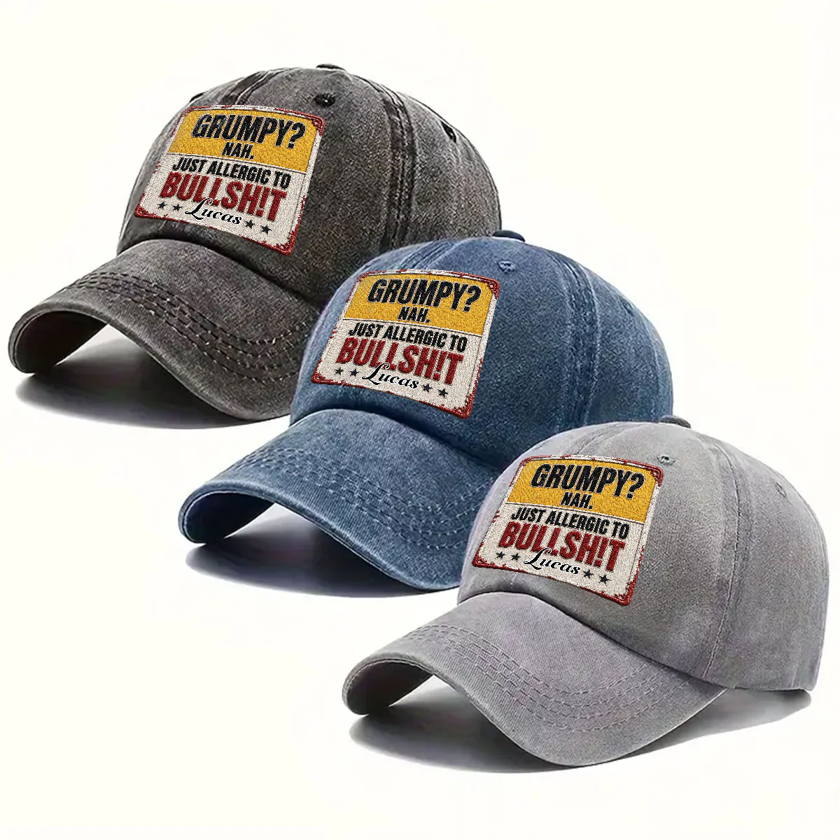 Allergic To All Of Them - Personalized Custom 3D Effect Vintage Washed Denim Cap - Image 4