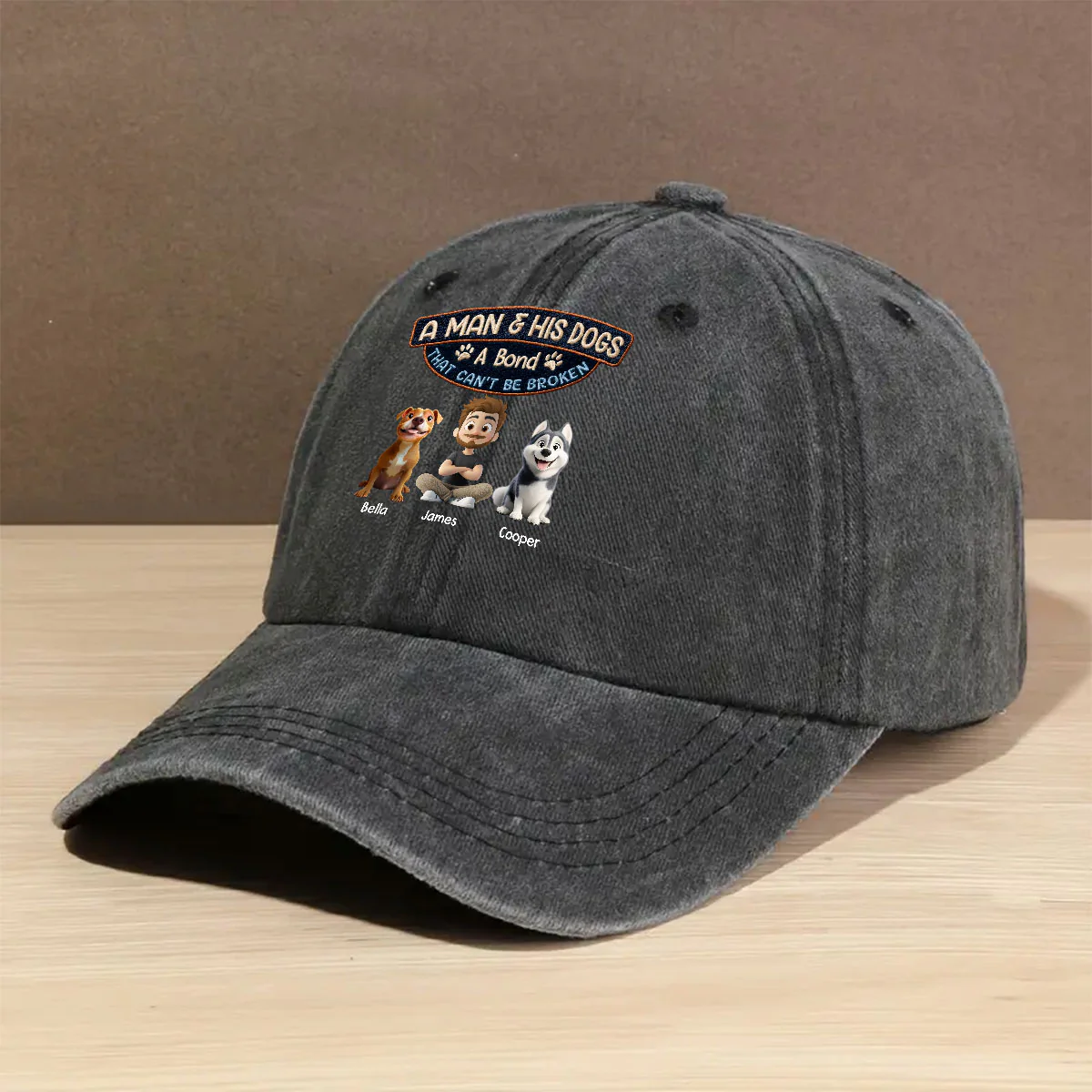 Alpha And His Dog - Personalized Custom Vintage Washed Denim Cap - Image 4