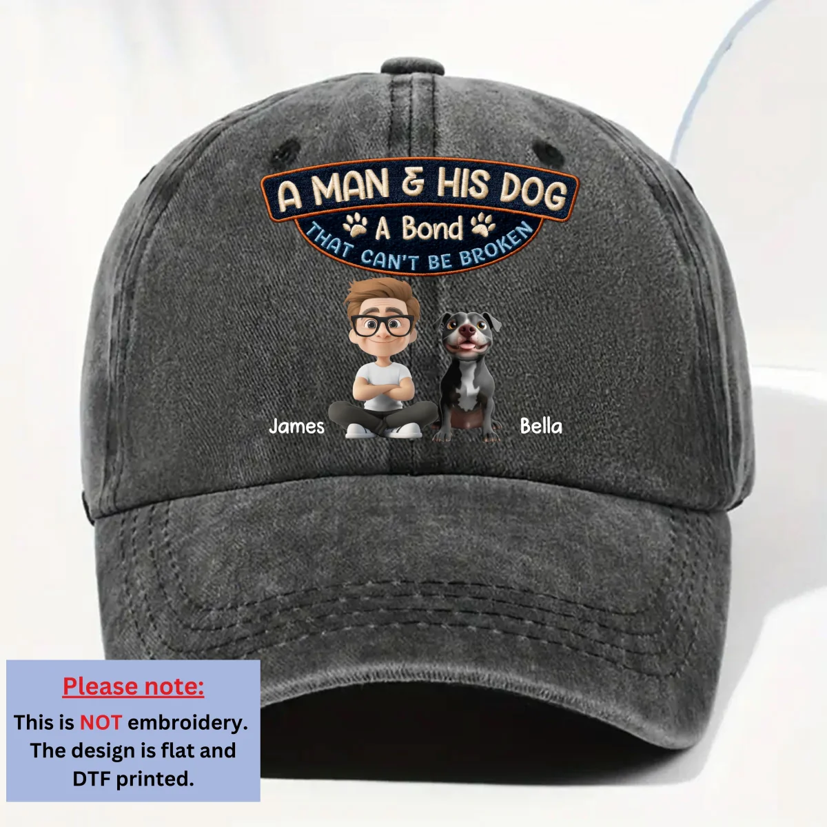 Alpha And His Dog - Personalized Custom Vintage Washed Denim Cap - Image 6