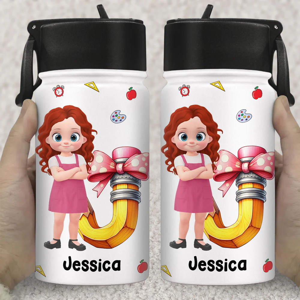 Alphabet Cartoonize - Personalized Custom 3D Inflated Effect Kids Water Bottle - Image 2