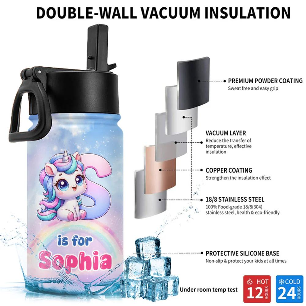 Alphabet Game Cartoon - Personalized Custom Kids Water Bottle - Image 6