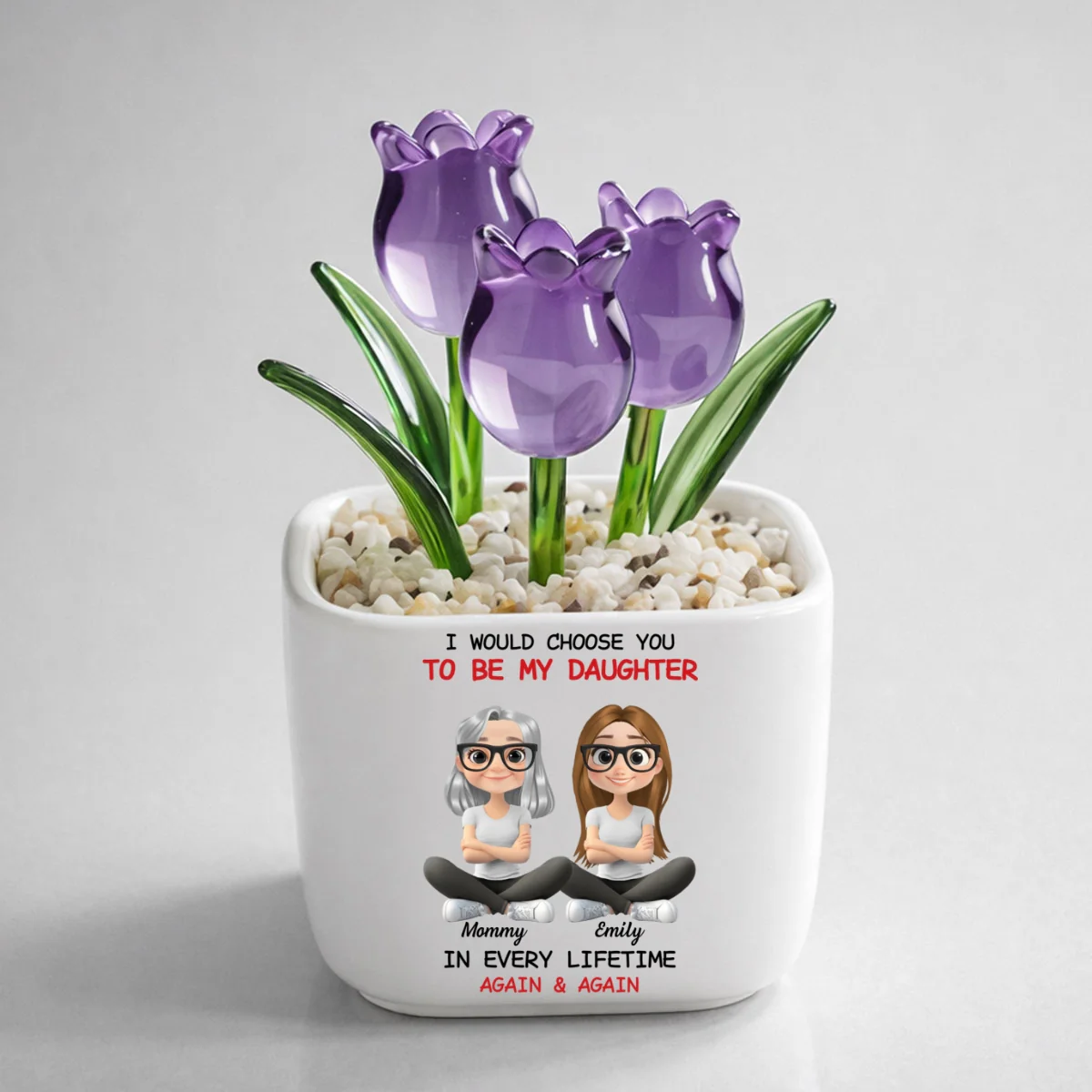 Always Choose You Mom And Daughter - Personalized Custom Glass Everlasting Tulips - Image 9