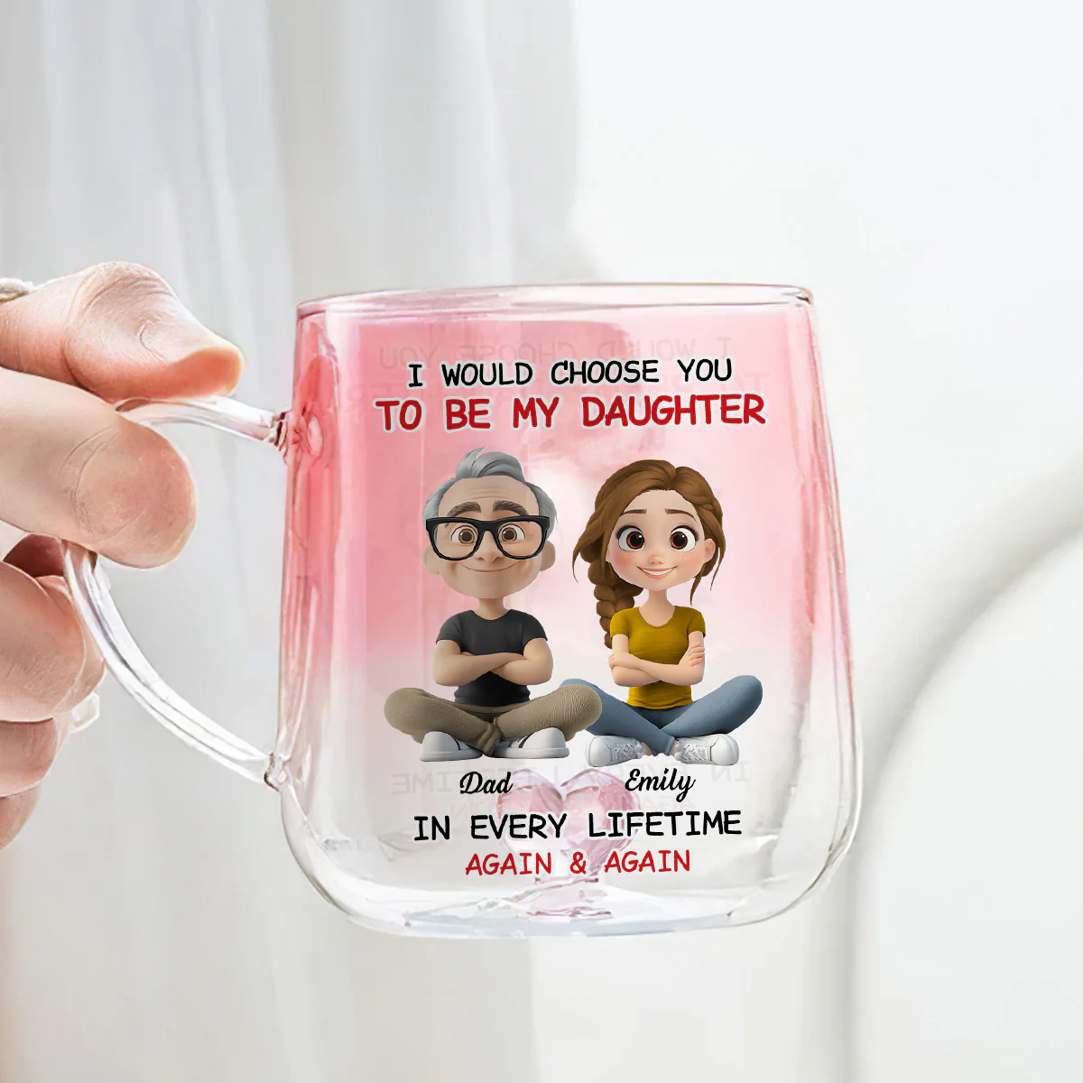 Always Choose You - Personalized Custom Pink Gradient Glass Mug - Image 5