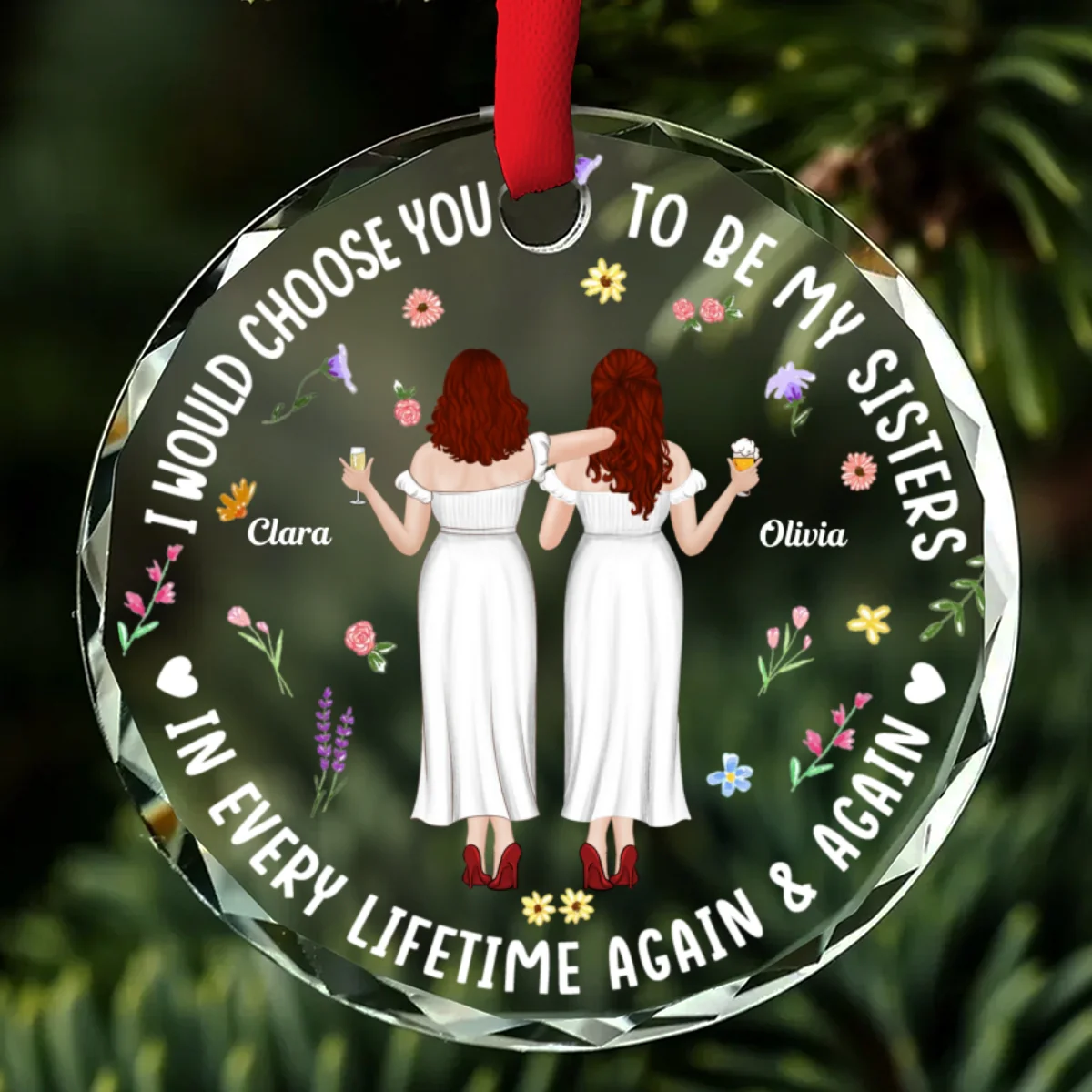 Always Choose You Sisters - Personalized Custom Glass Ornament - Image 6