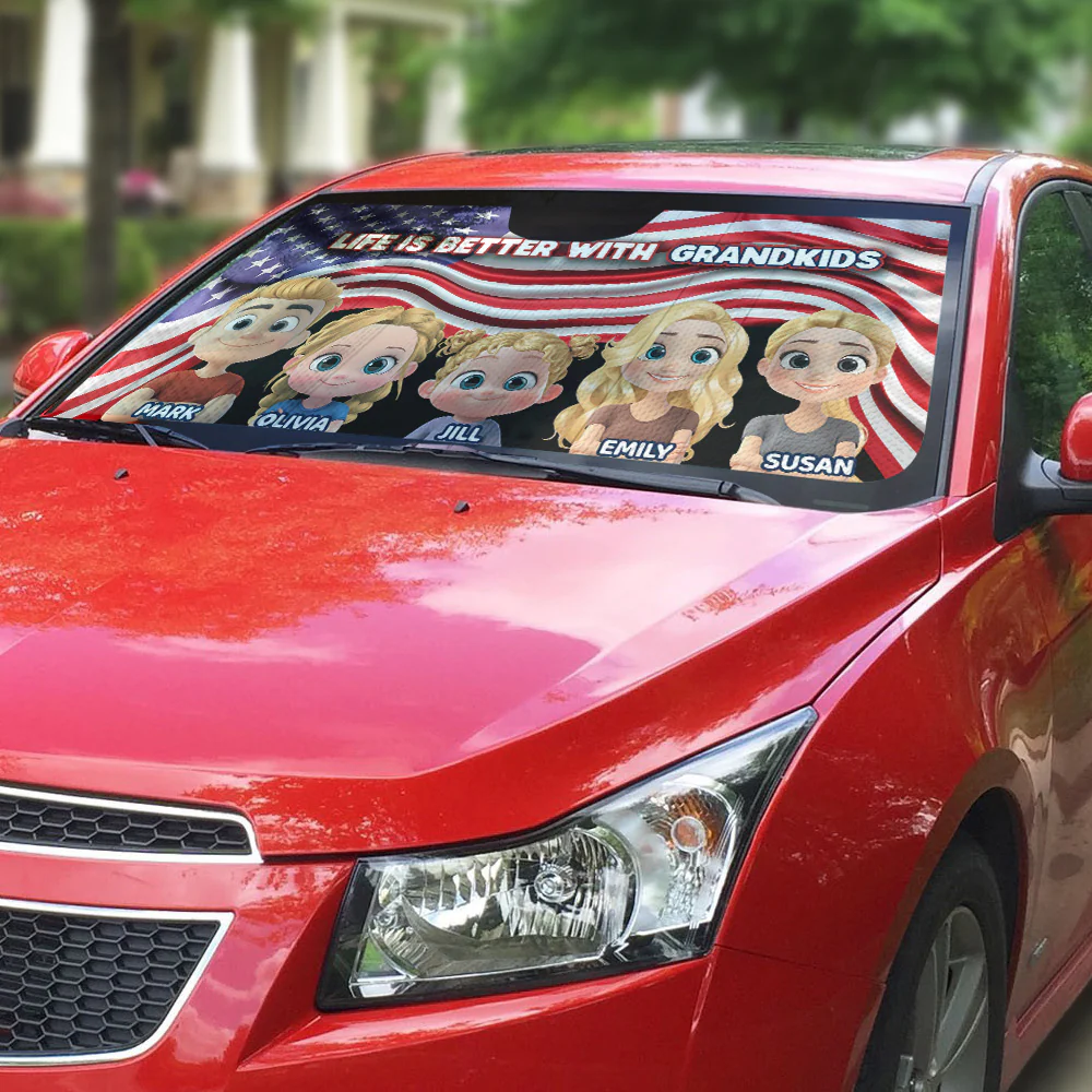 America Life is Better with Grandkids - Personalized Custom Car Sunshade - Image 3