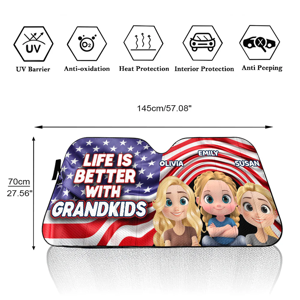 America Life is Better with Grandkids - Personalized Custom Car Sunshade - Image 5