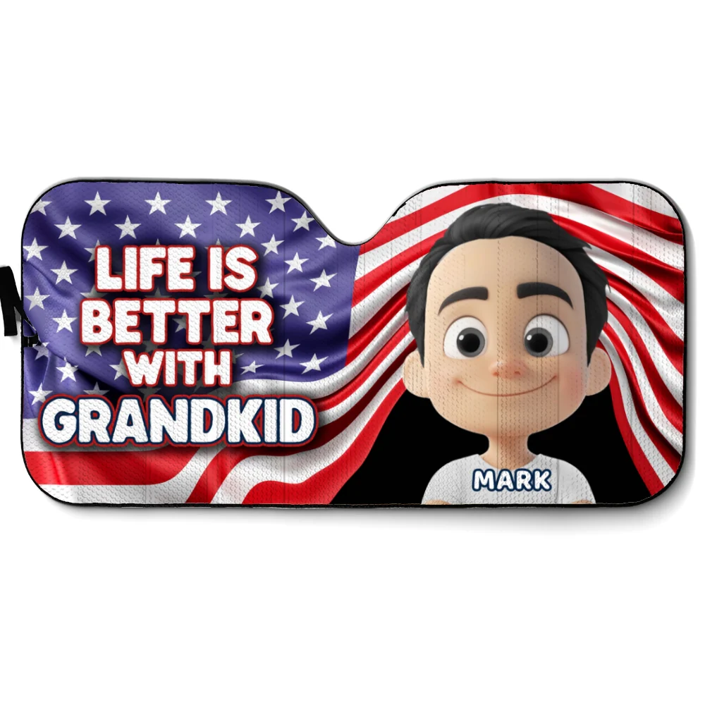 America Life is Better with Grandkids - Personalized Custom Car Sunshade - Image 6