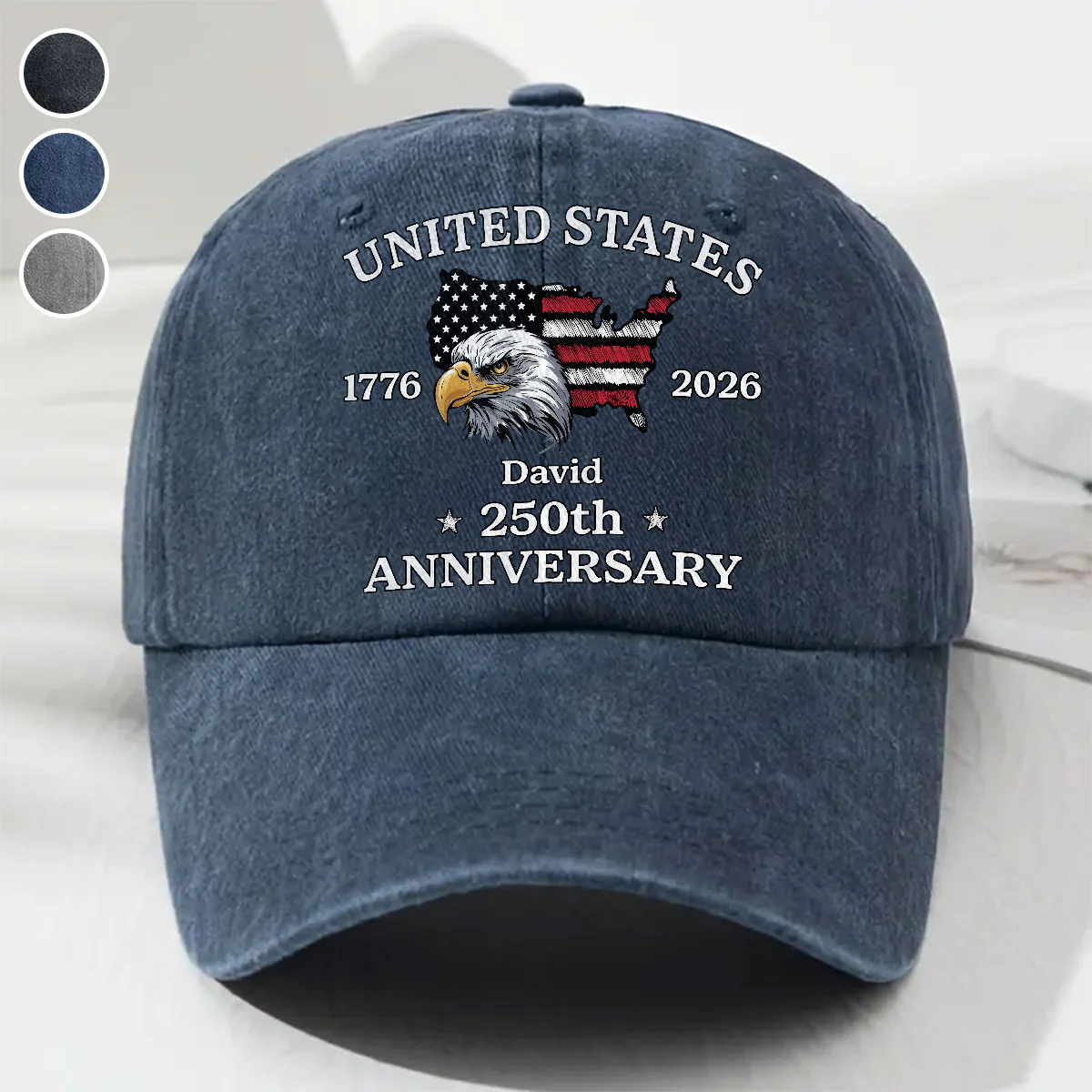 America Proud Then And Now - Personalized Custom Vintage Washed Denim Cap - Image 2