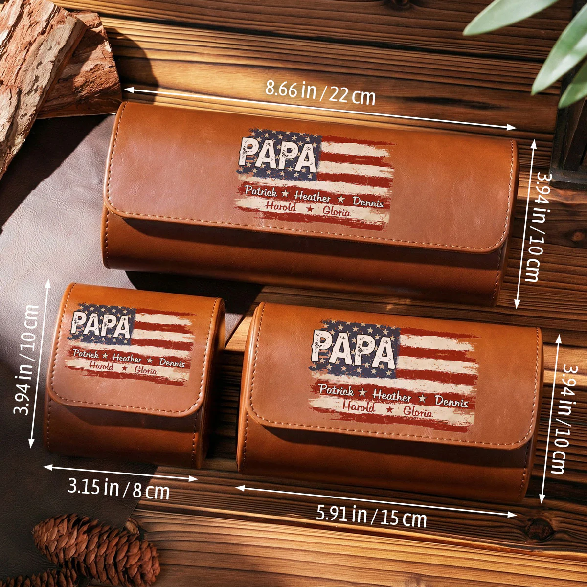 American Flag Name - Personalized Custom Leather Watch Case - Image 4