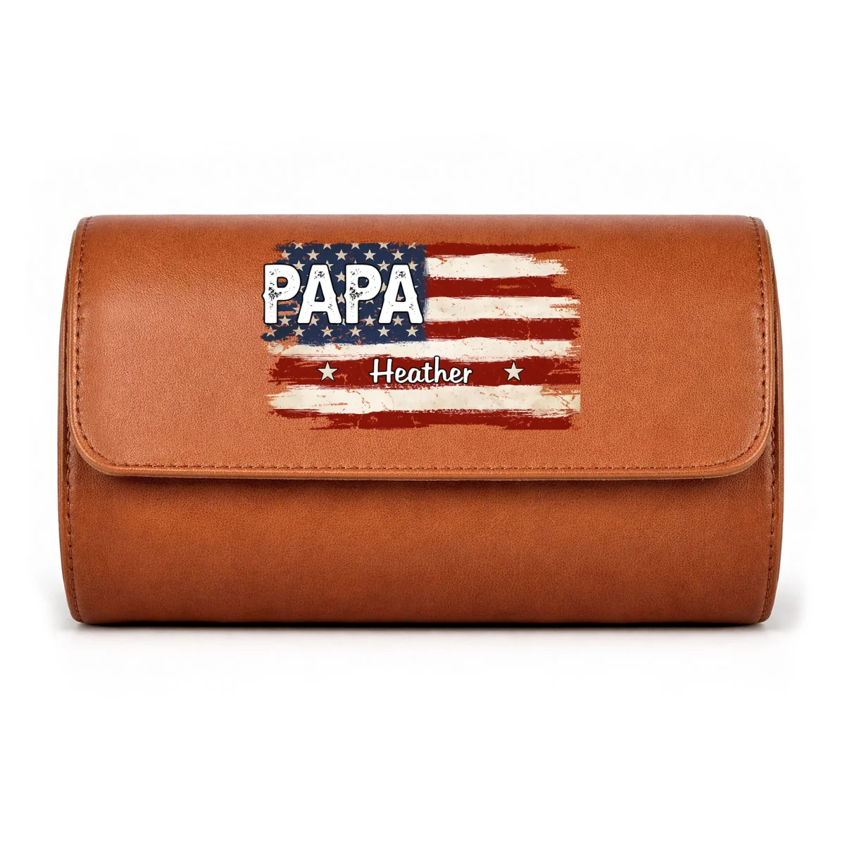 American Flag Name - Personalized Custom Leather Watch Case - Image 9