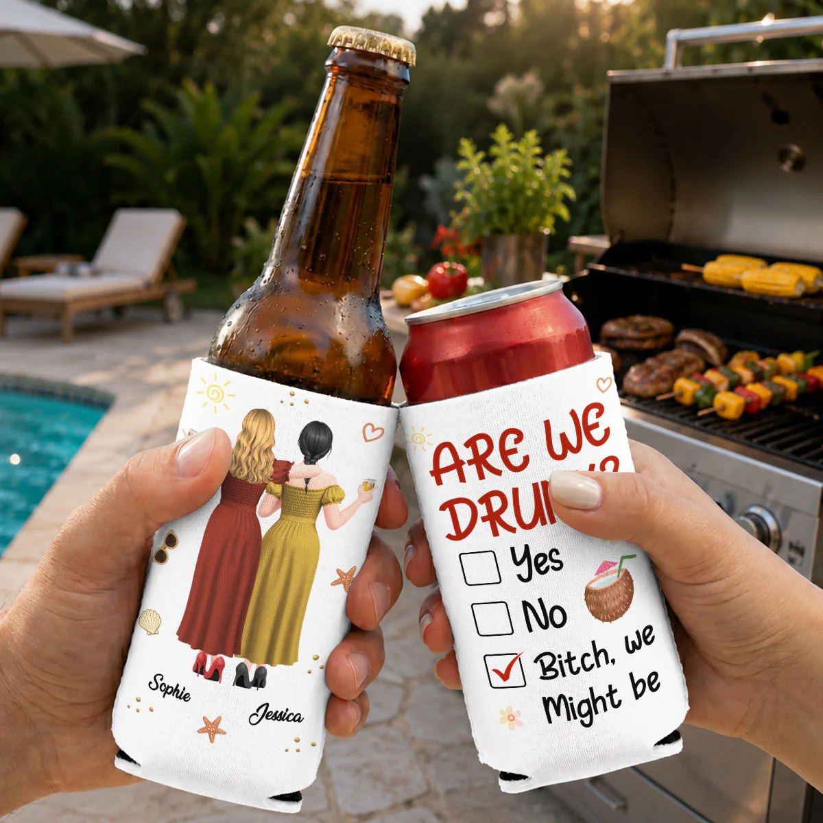 Are We Drunk - Personalized Custom Skinny Can Cooler - Image 4