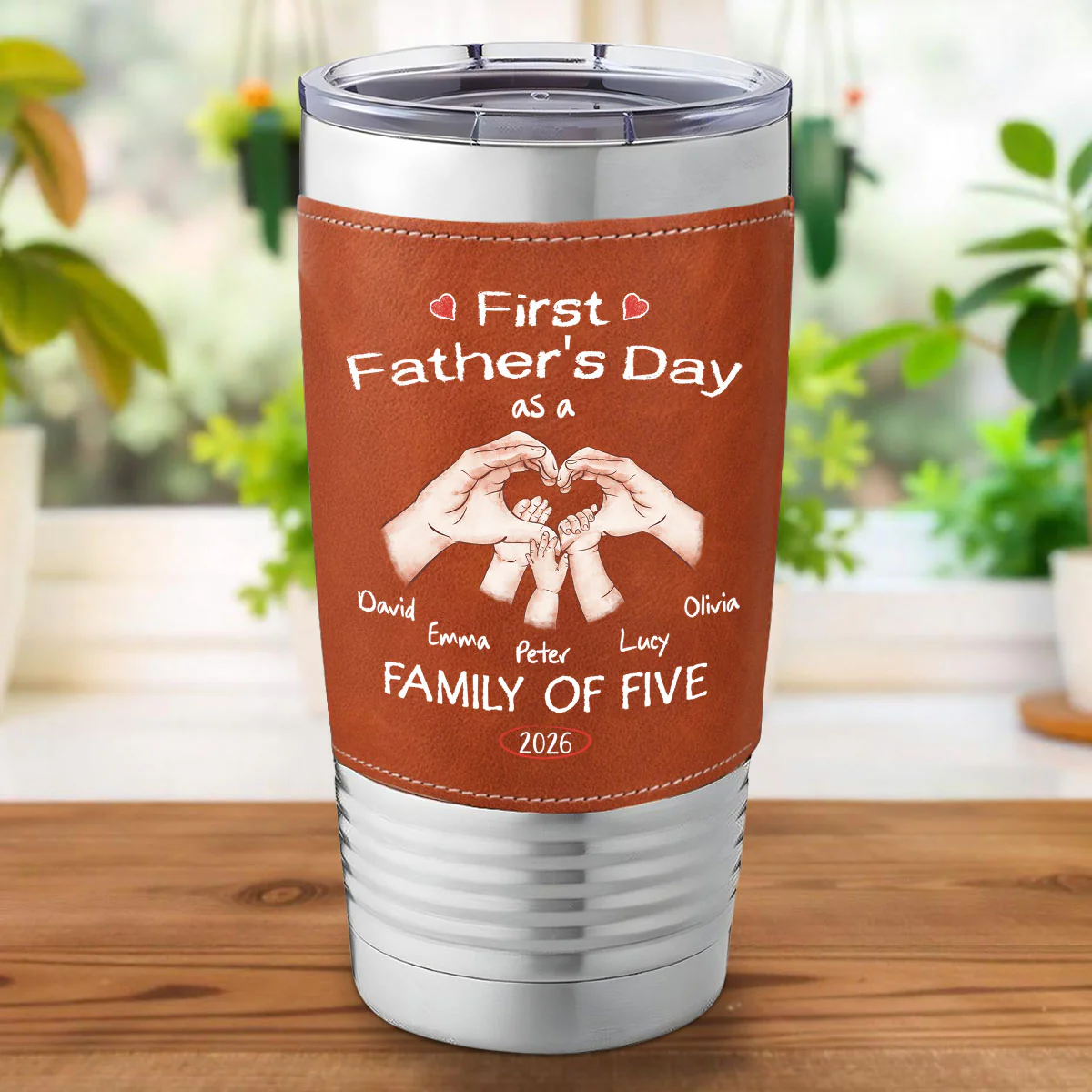 As A Family Of Three Fathers Day - Personalized Custom Leather Tumbler - Image 6