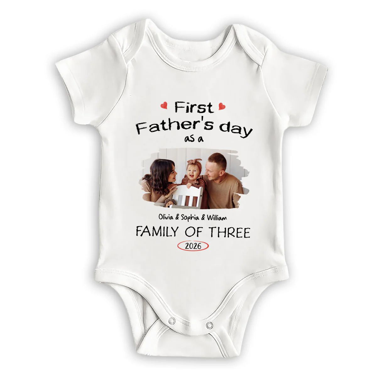 As A Family Of Three Fathers Day Photo - Personalized Custom Baby Onesie