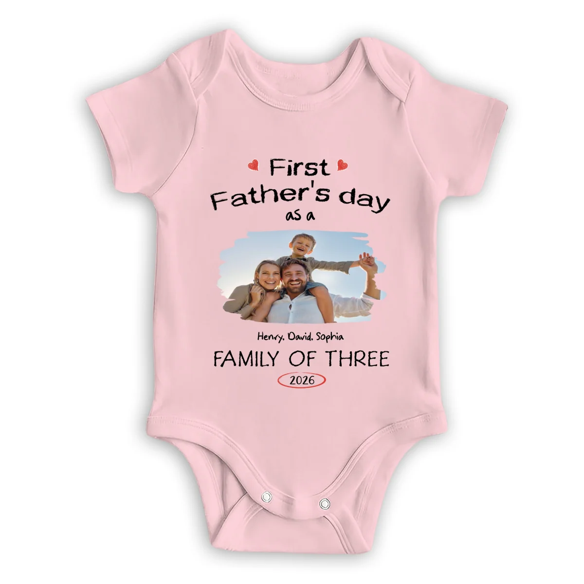 As A Family Of Three Fathers Day Photo - Personalized Custom Baby Onesie - Image 6