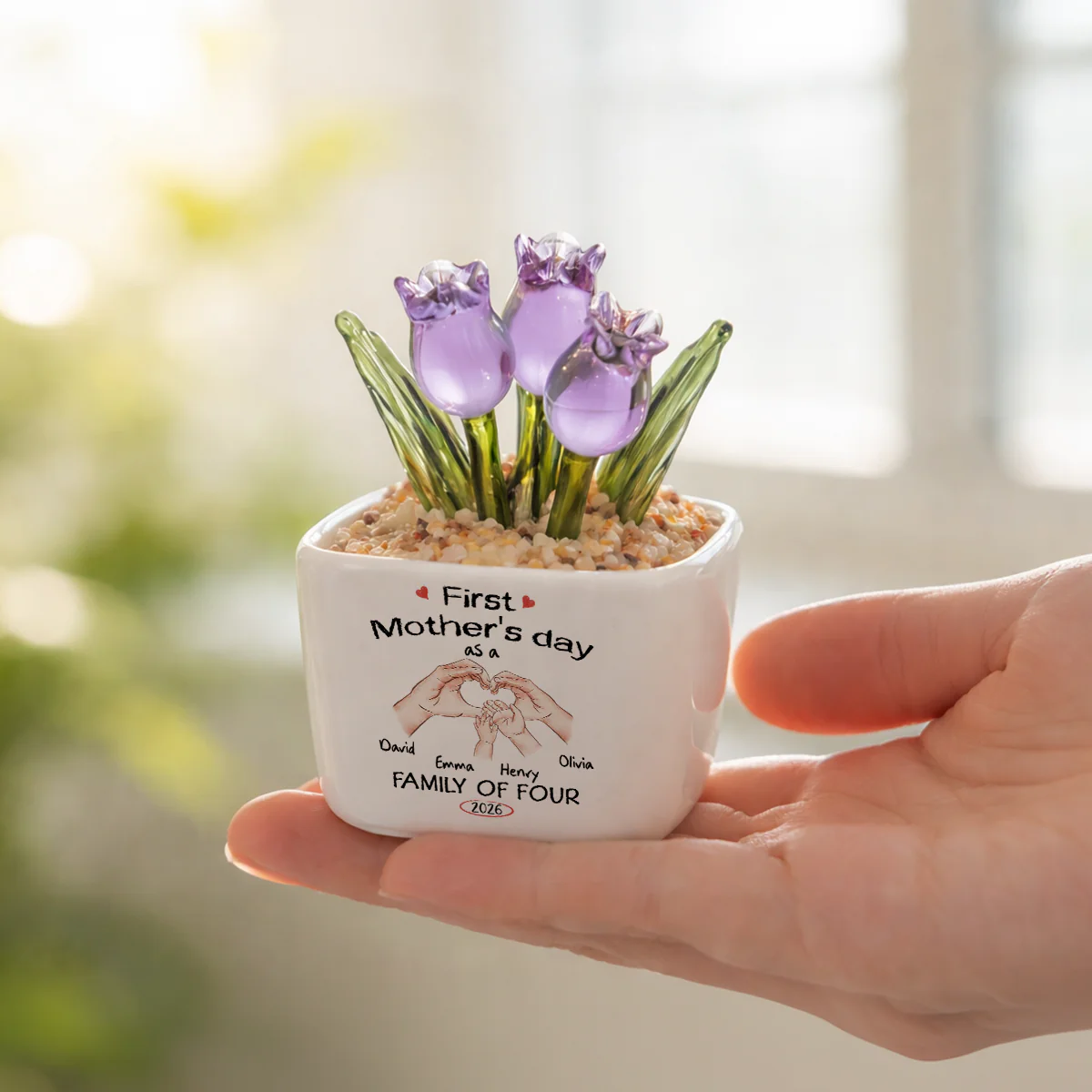 As A Family Of Three - Personalized Custom Glass Everlasting Tulips - Image 2