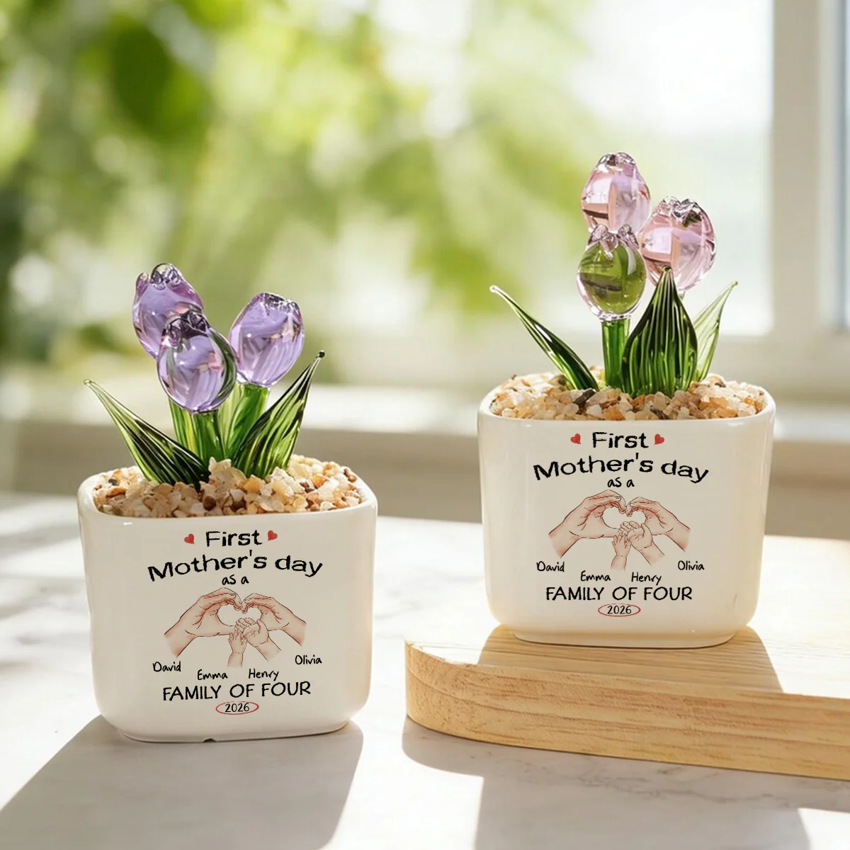 As A Family Of Three - Personalized Custom Glass Everlasting Tulips - Image 5