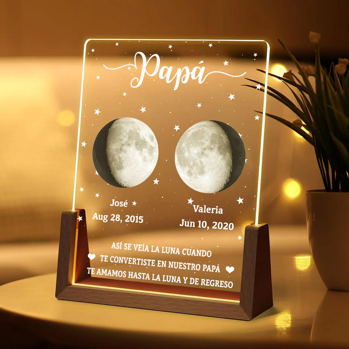 Así Se Veía La Luna - Placa Personalizada Con Base De Nogal - Image 2