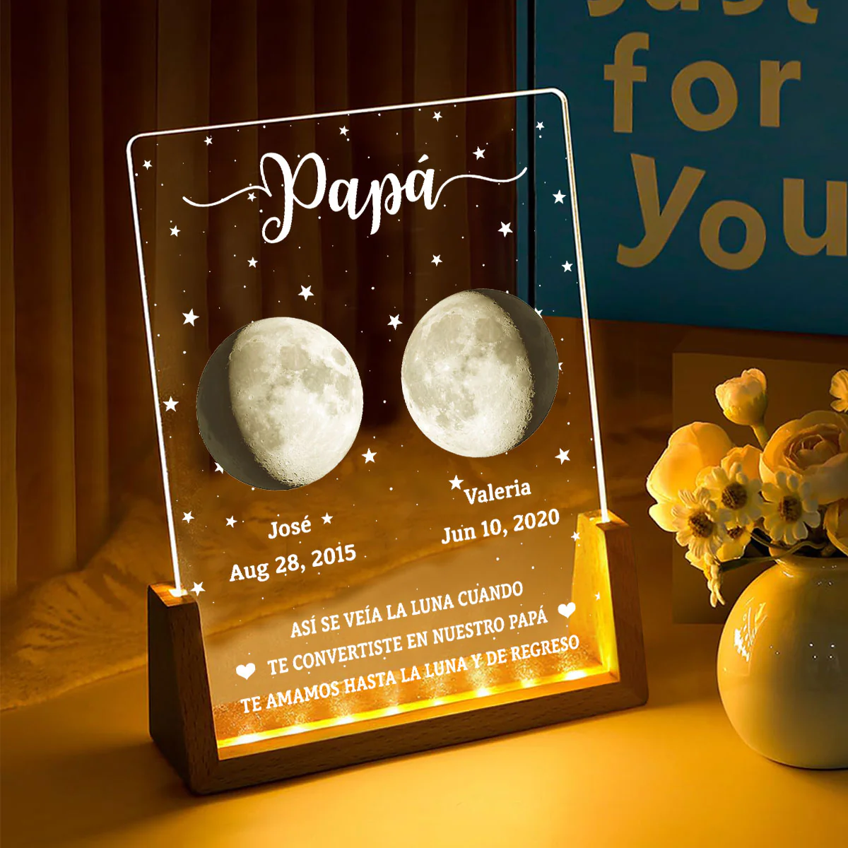 Así Se Veía La Luna - Placa Personalizada Con Base De Nogal - Image 3
