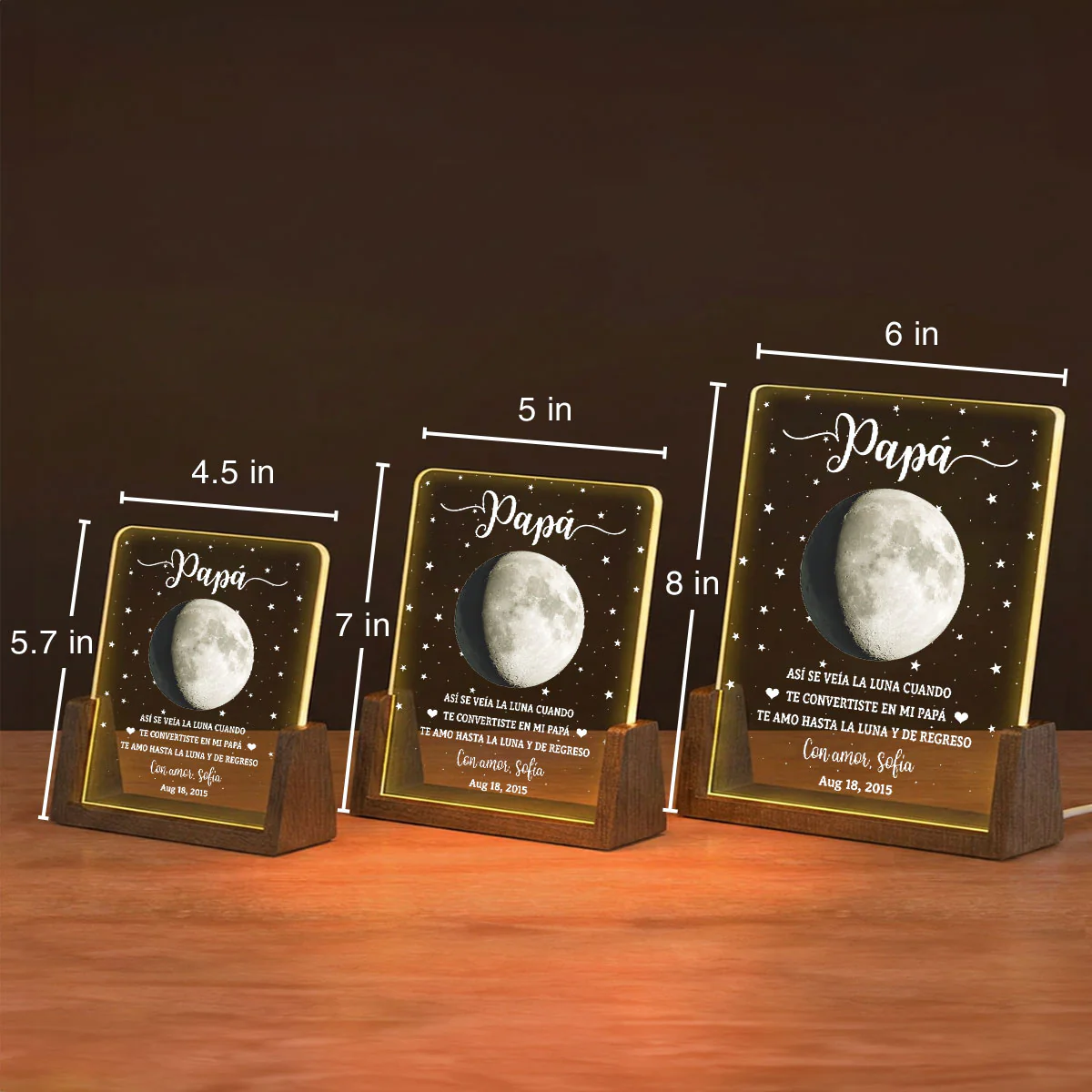 Así Se Veía La Luna - Placa Personalizada Con Base De Nogal - Image 4
