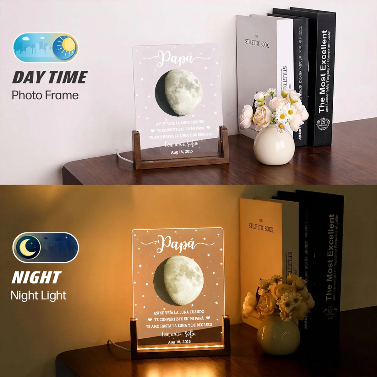 Así Se Veía La Luna - Placa Personalizada Con Base De Nogal - Image 6