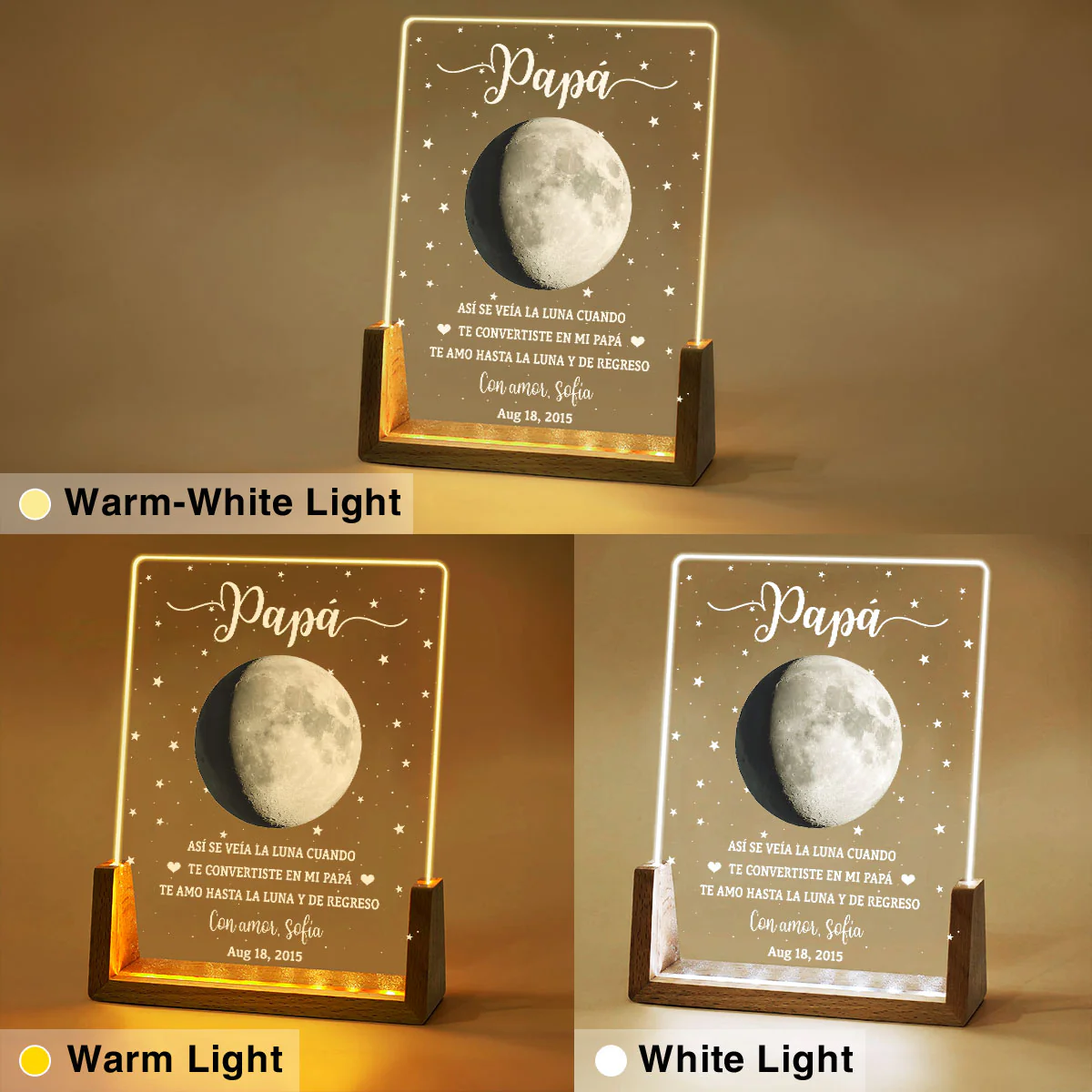 Así Se Veía La Luna - Placa Personalizada Con Base De Nogal - Image 8