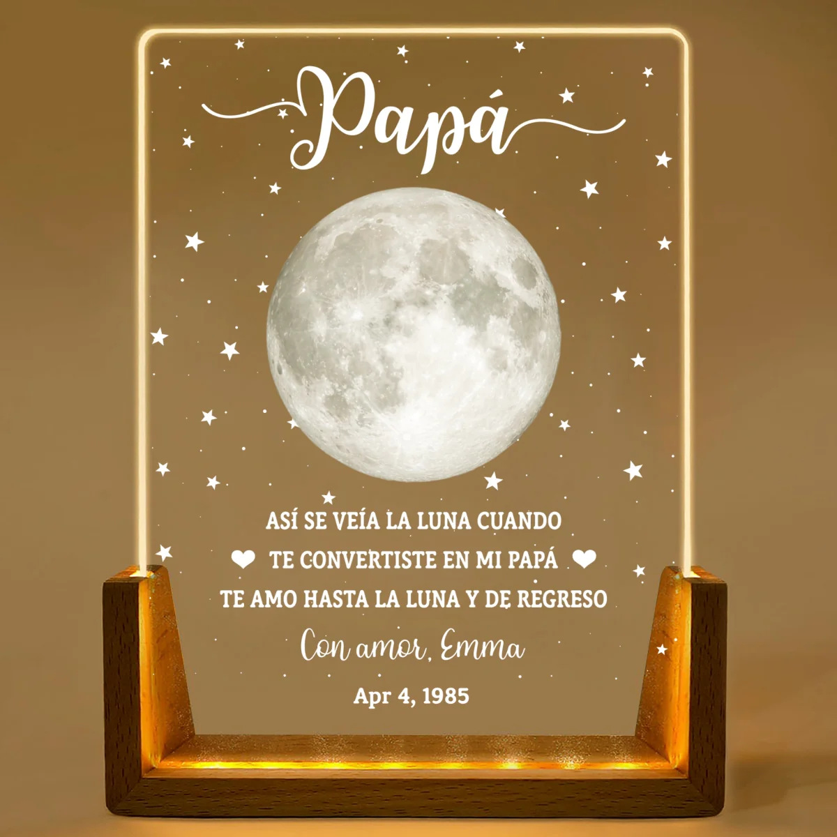 Así Se Veía La Luna - Placa Personalizada Con Base De Nogal - Image 9