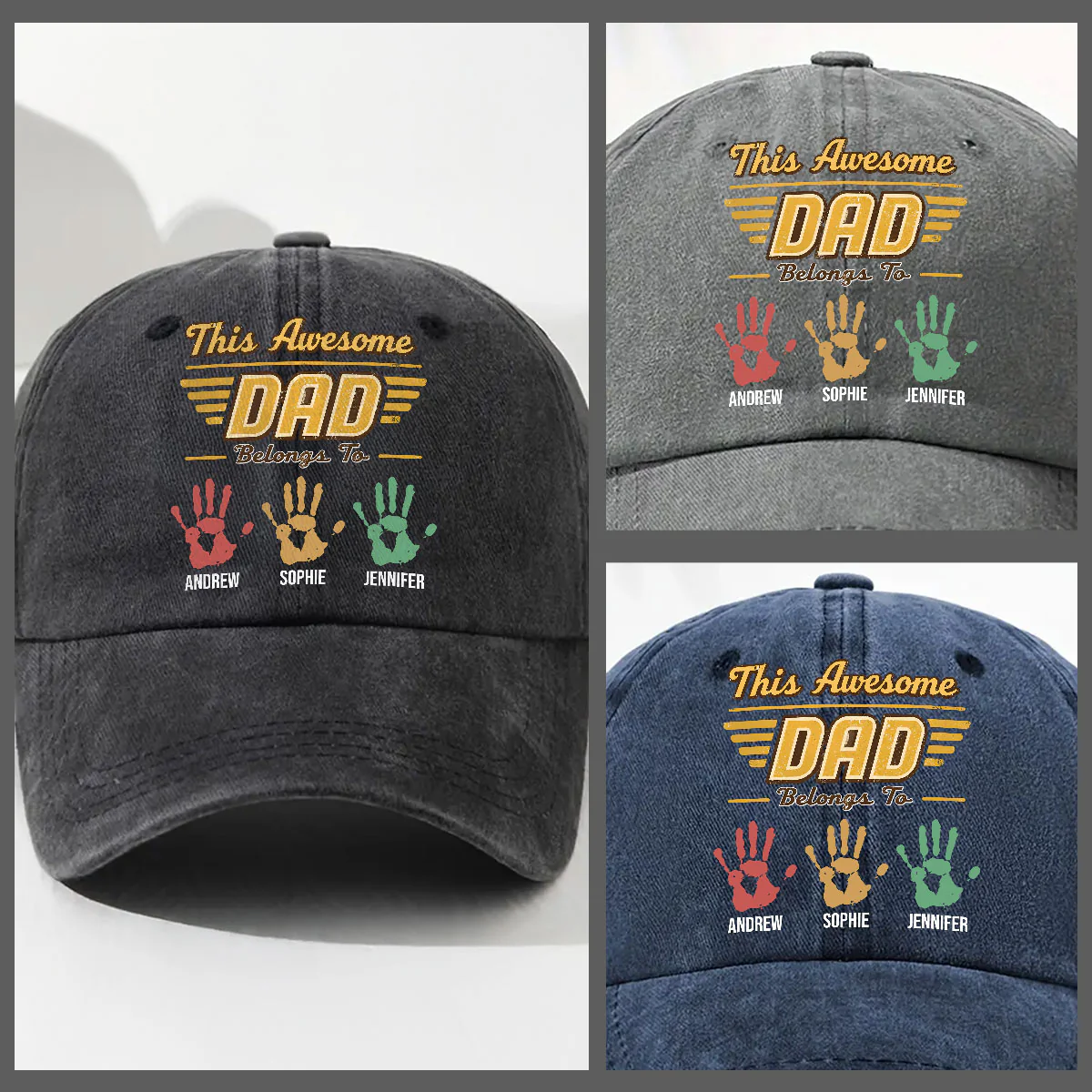 Awesome Daddy - Personalized Custom Vintage Washed Denim Cap - Image 2