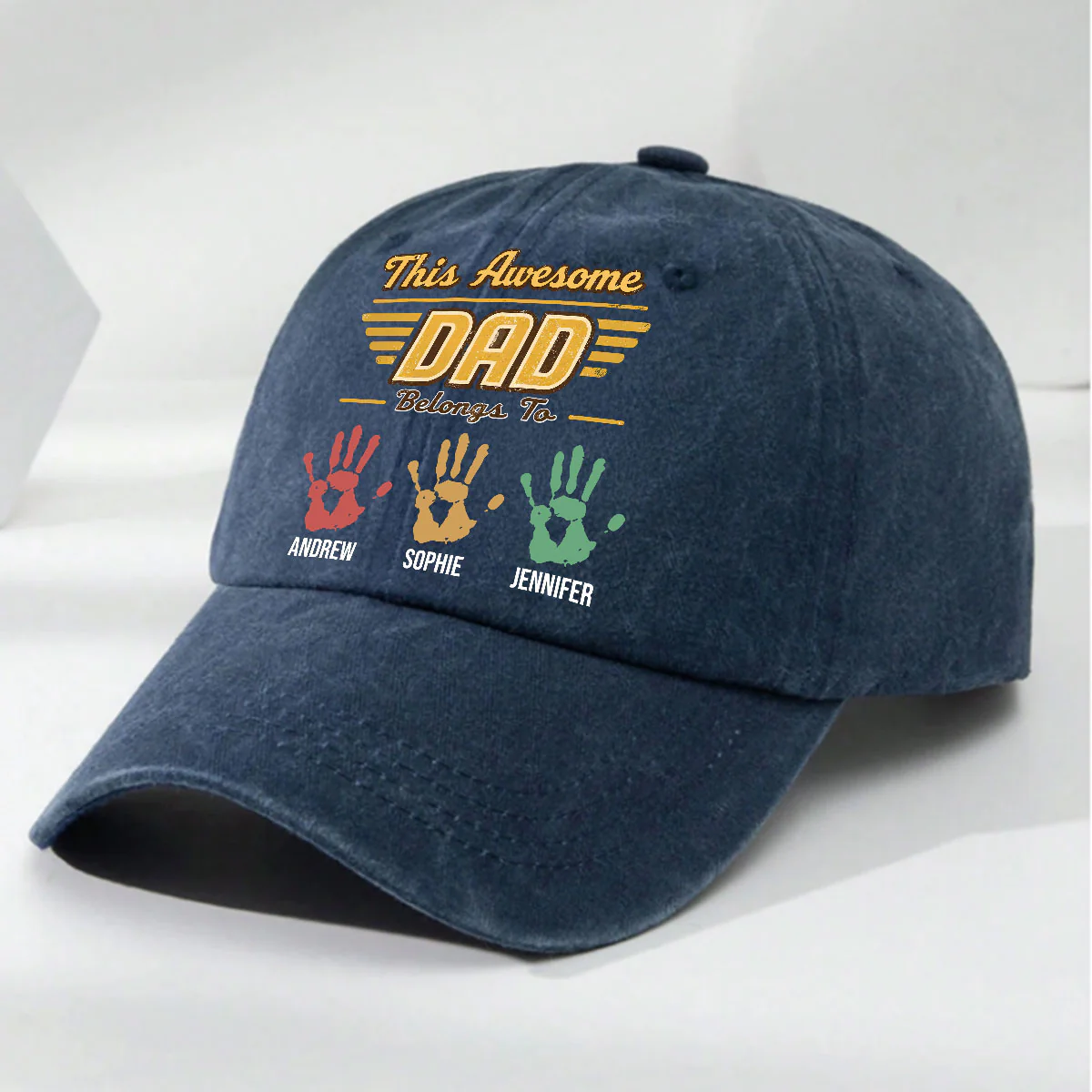 Awesome Daddy - Personalized Custom Vintage Washed Denim Cap - Image 6