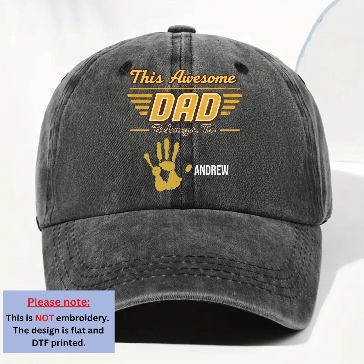 Awesome Daddy - Personalized Custom Vintage Washed Denim Cap - Image 8