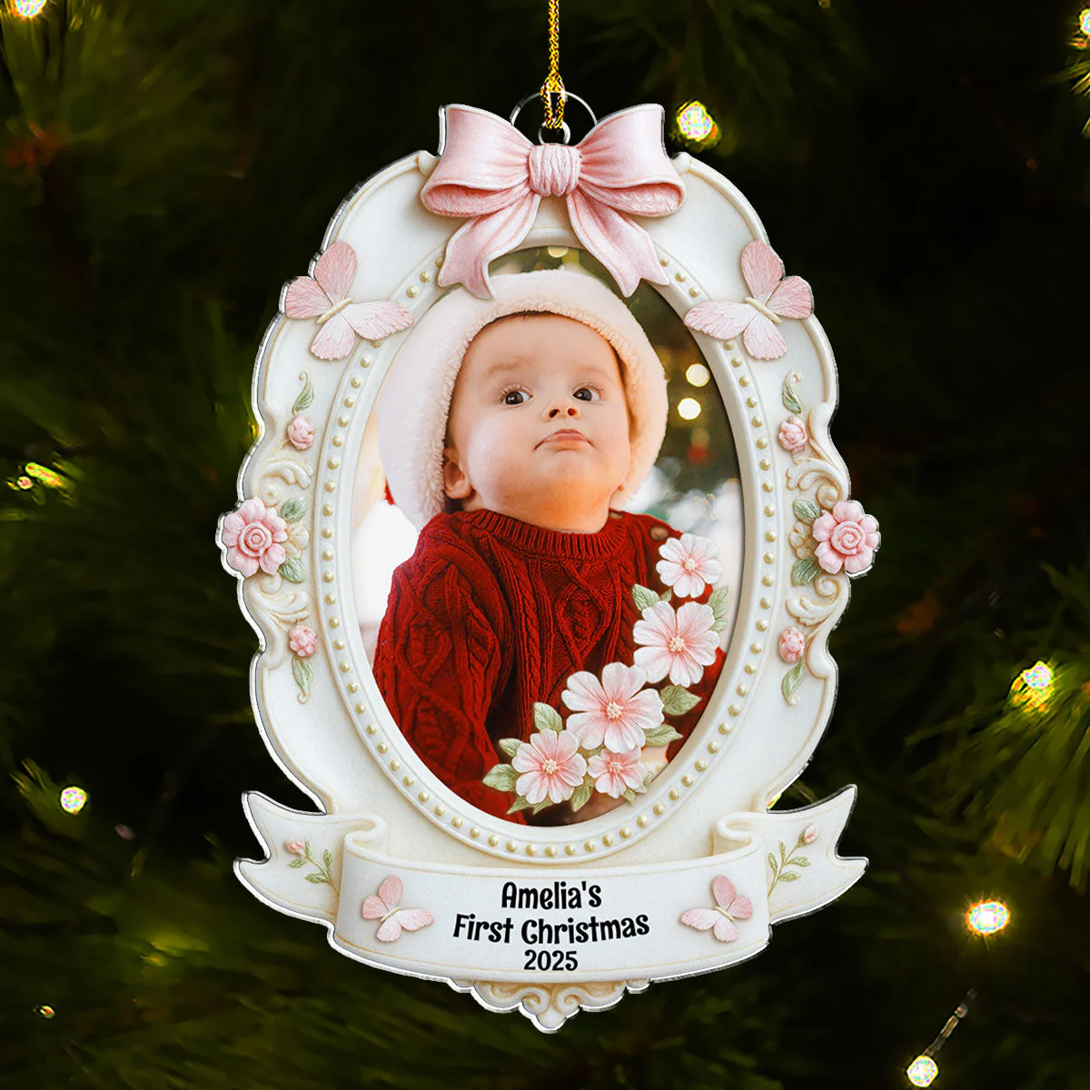 Baby 1st Christmas 2025 Custom Photo - Personalized Custom Acrylic Ornament - Image 3