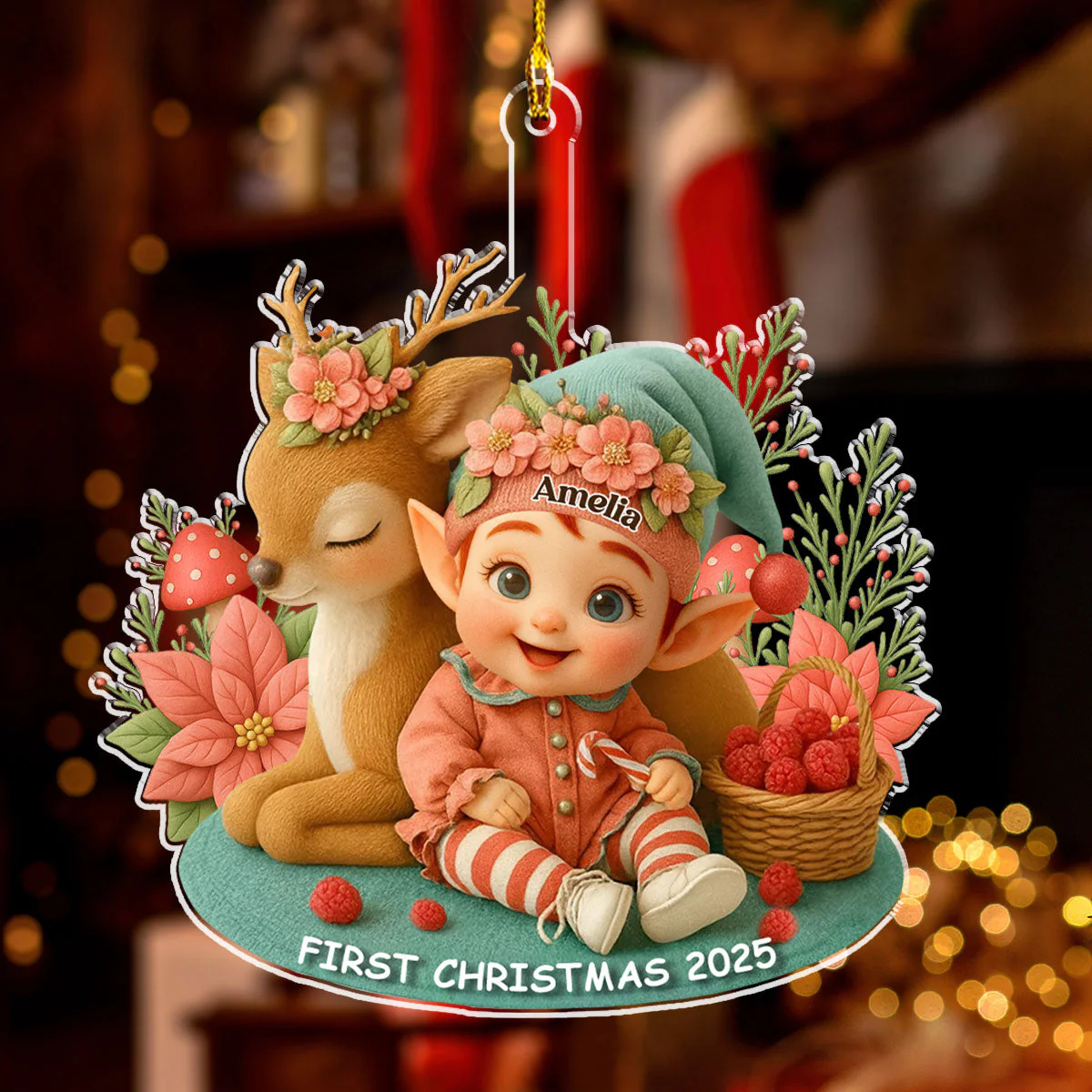 Baby And Reindeer 1 Christmas - Personalized Custom Acrylic Ornament - Image 2
