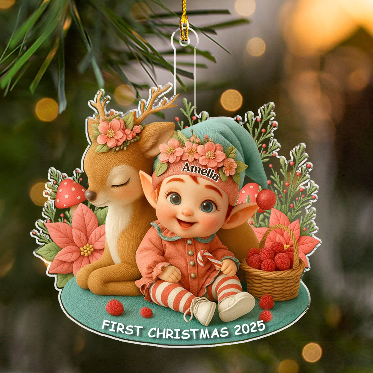 Baby And Reindeer 1 Christmas - Personalized Custom Acrylic Ornament - Image 3
