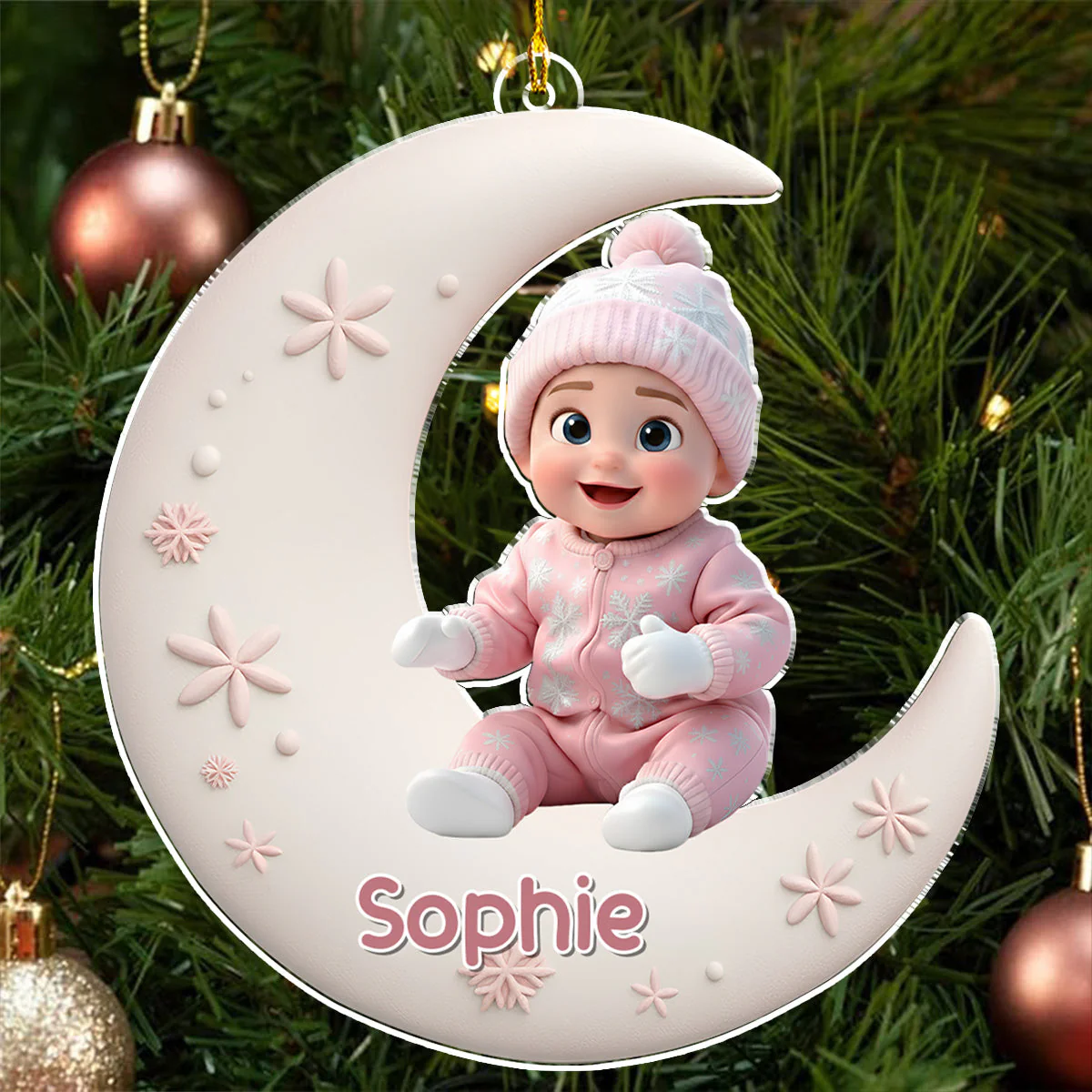Baby Sleep On The Moon - Personalized Custom Acrylic Ornament - Image 3