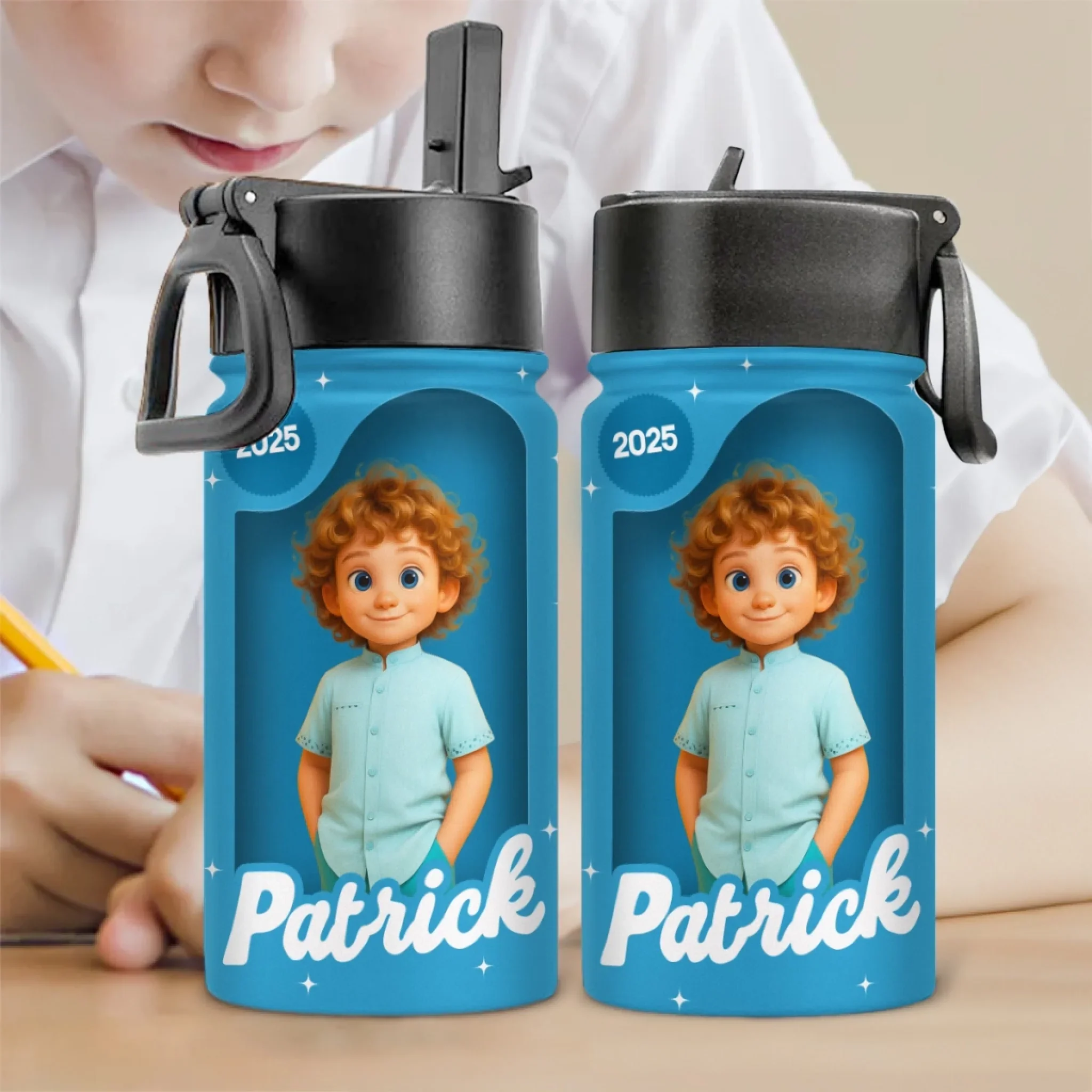 Back To School Kid Version 2 - Personalized Custom Kids Water Bottle - Image 3