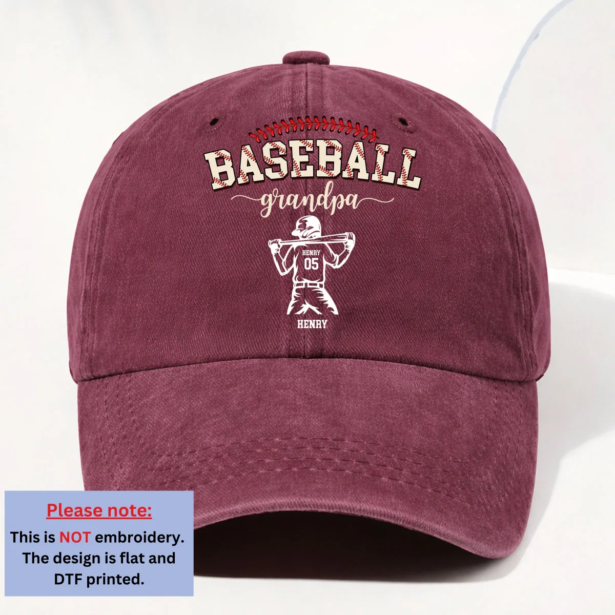 Baseball Dad Grandpa - Personalized Custom Vintage Washed Denim Cap - Image 10